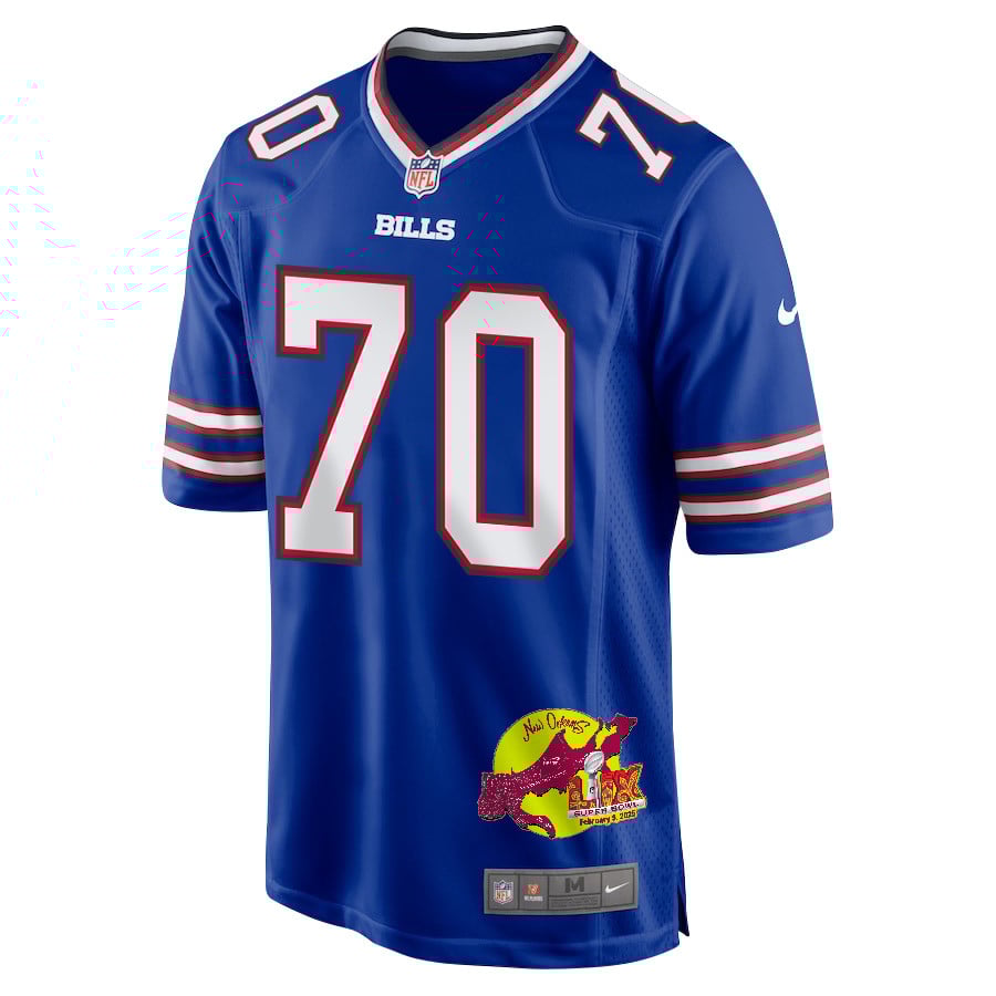 Alec Anderson 70 Buffalo Bills Super Bowl LIX New Orleans Patch Game Men Jersey - Royal