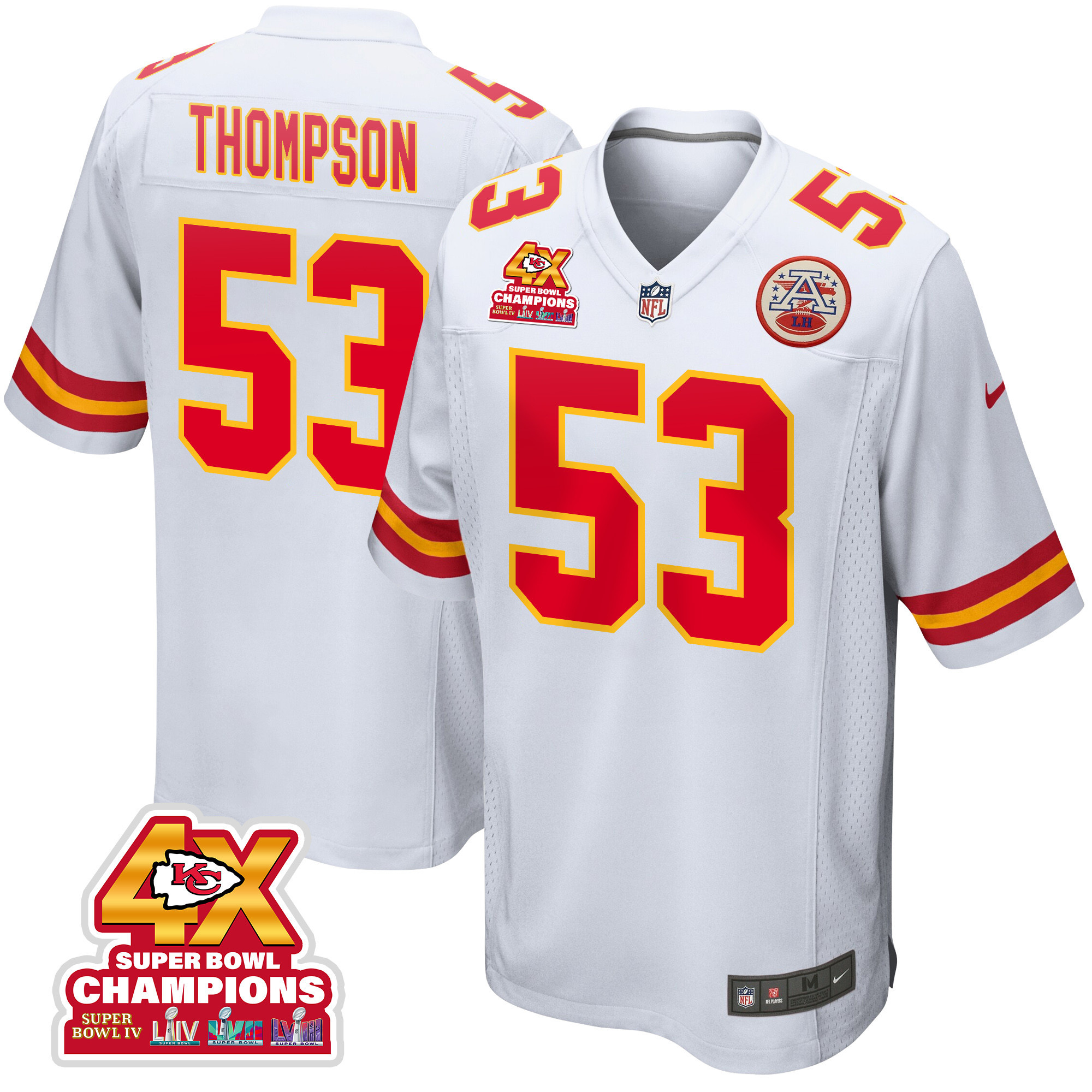 BJ Thompson 53 Kansas City Chiefs Super Bowl LVIII Champions 4X Game Men Jersey - White