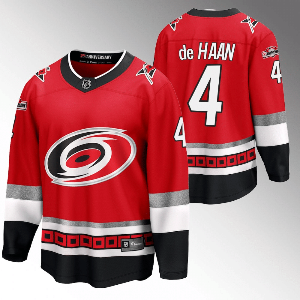 Calvin de Haan Carolina Hurricanes 25th Anniversary Red Player Swingman Jersey