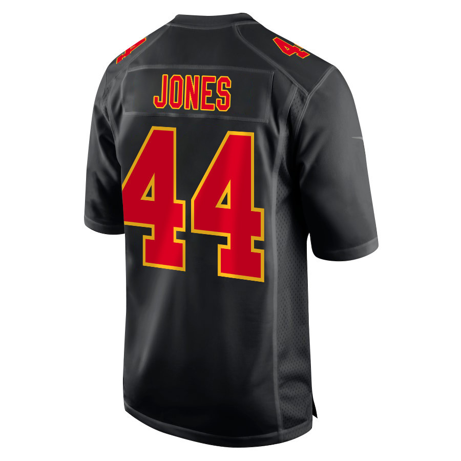 Cam Jones 44 Kansas City Chiefs Super Bowl LVIII Champions 4 Stars Patch Fashion Game Men Jersey - Carbon Black