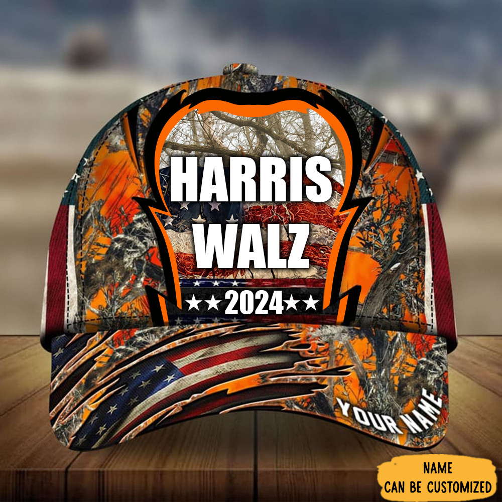 Custom Hunters For Harris Walz 2024 Camo Hat Harris Walz For President Campaign Hat Men