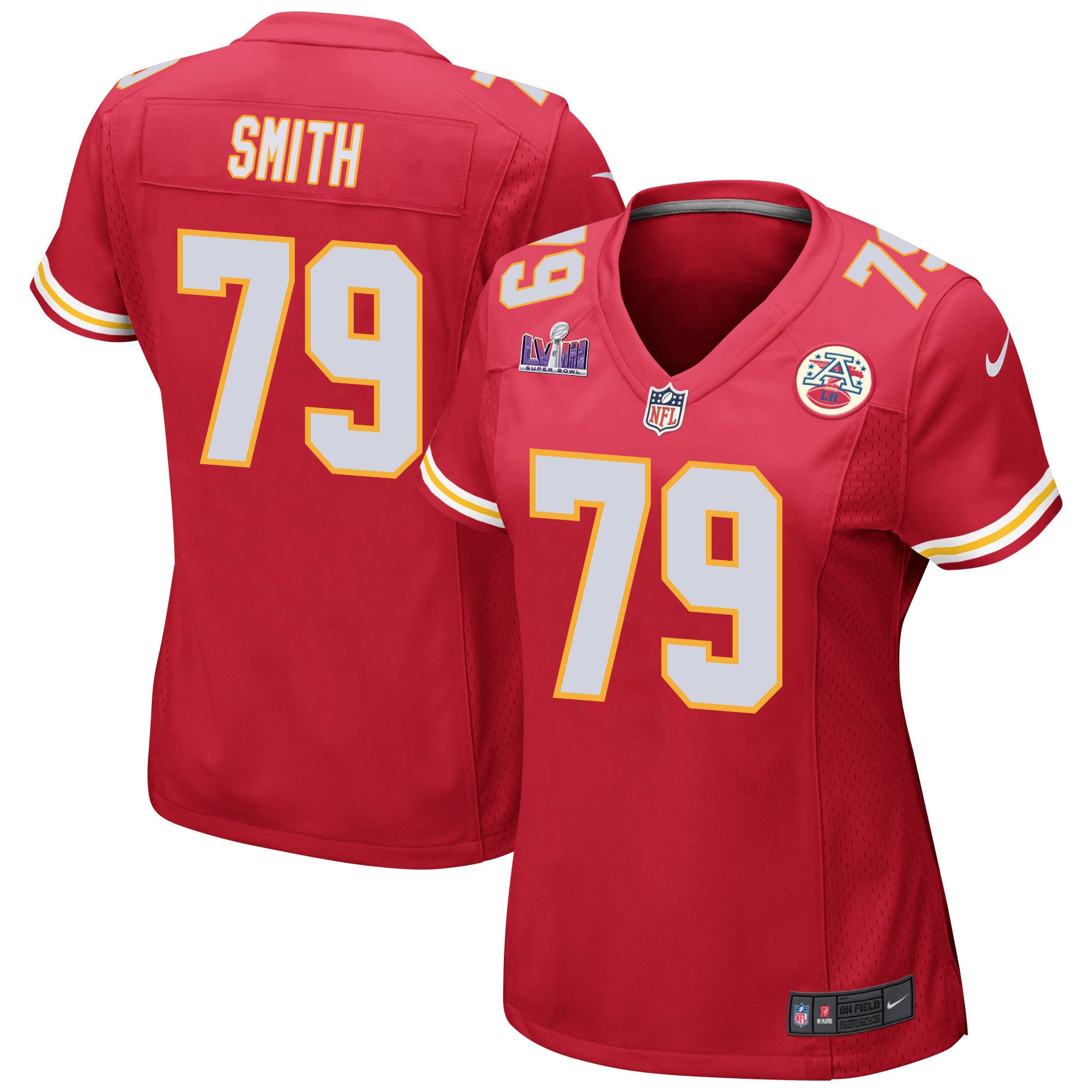 Donovan Smith 79 Kansas City Chiefs Super Bowl LVIII Patch Game Women Jersey - Red