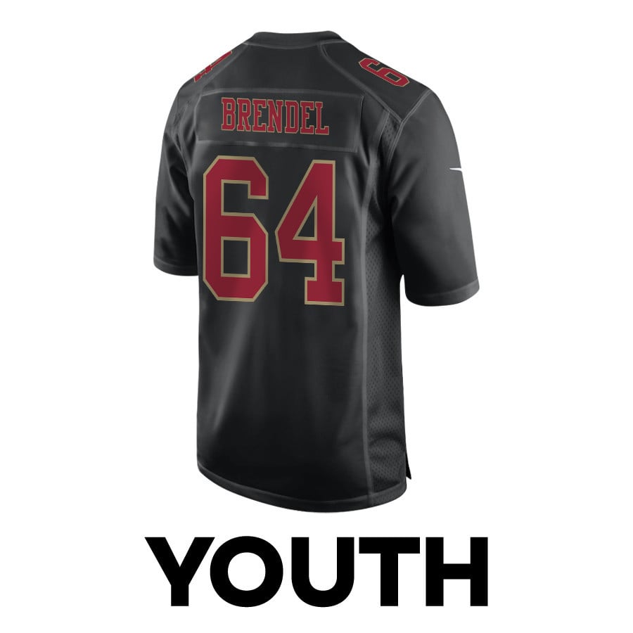 Jake Brendel 64 San Francisco 49ers Super Bowl LVIII Patch Fashion Game YOUTH Jersey - Carbon Black