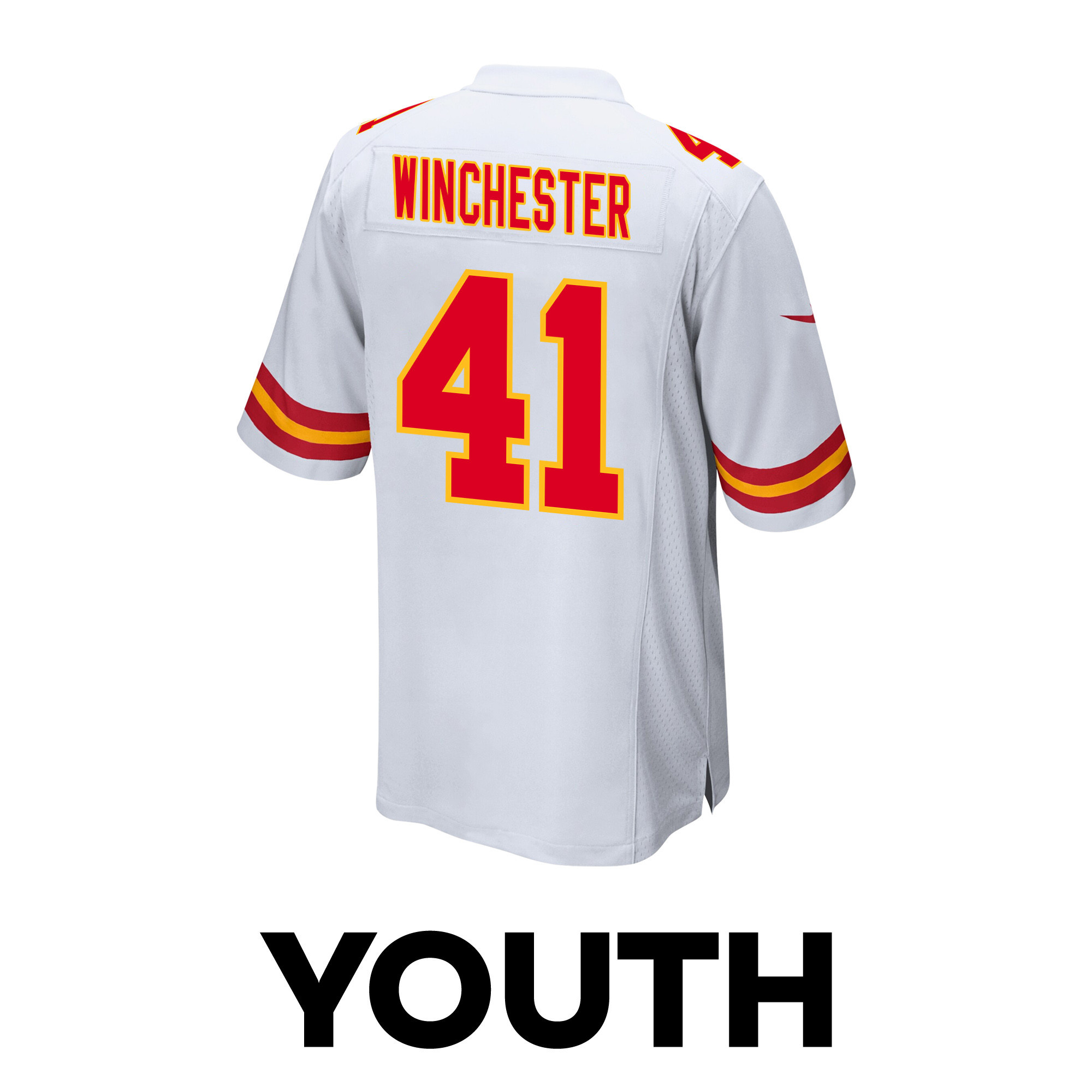 James Winchester 41 Kansas City Chiefs Super Bowl LVIII Champions 4 Stars Patch Game YOUTH Jersey - White