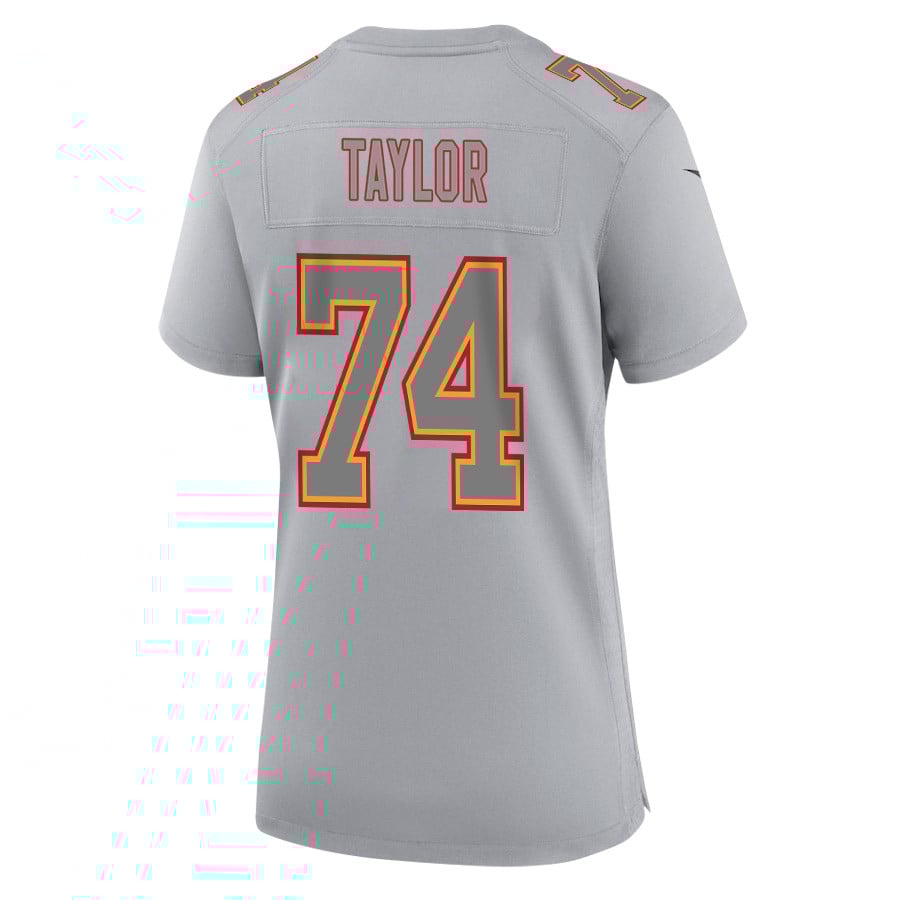Jawaan Taylor 74 Kansas City Chiefs Super Bowl LVIII Champions 4 Stars Patch Atmosphere Fashion Game Women Jersey - Gray