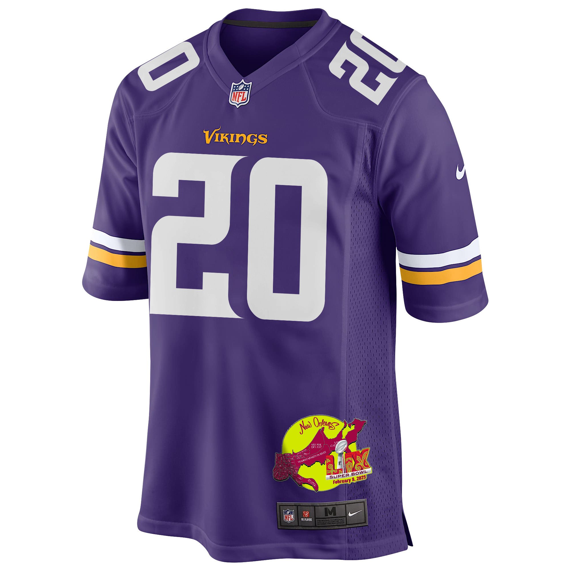 Jay Ward 20 Minnesota Vikings Super Bowl LIX New Orleans Patch Game Men Jersey - Purple