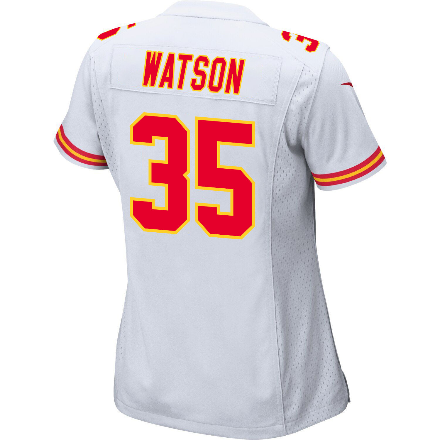 Jaylen Watson 35 Kansas City Chiefs Super Bowl LVIII Champions 4 Stars Patch Game Women Jersey - White