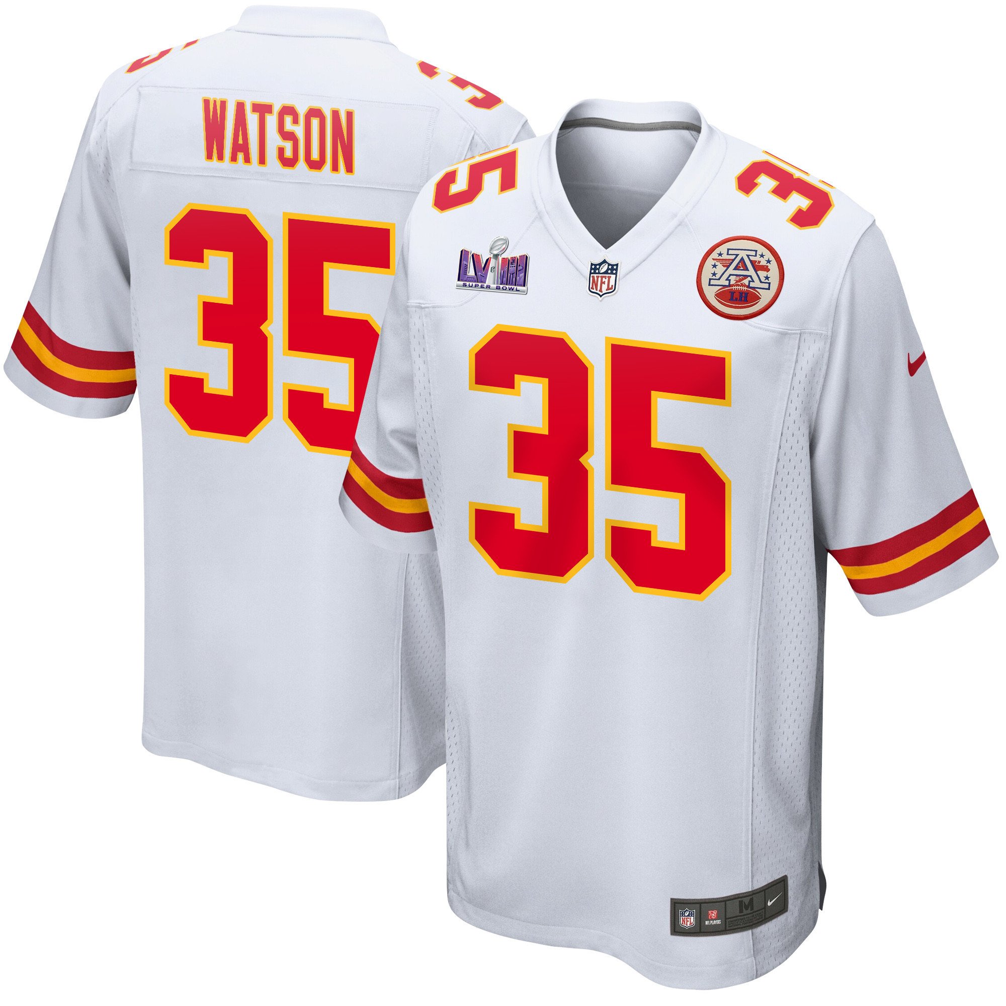 Jaylen Watson 35 Kansas City Chiefs Super Bowl LVIII Patch Game Men Jersey - White