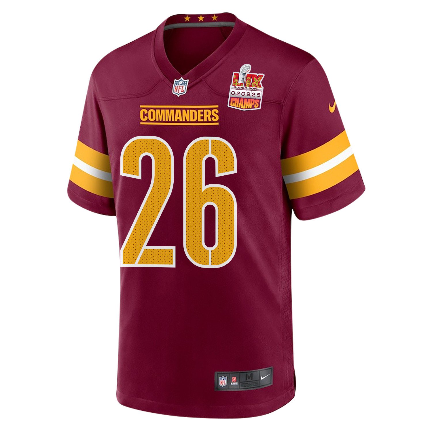 Jeremy McNichols 26 Washington Commanders Super Bowl LIX Champions Patch Game Men Jersey - Burgundy