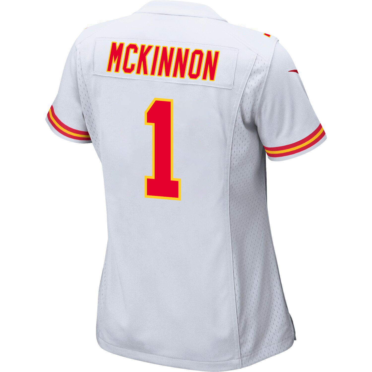 Jerick McKinnon 1 Kansas City Chiefs Super Bowl LVIII Champions 4 Stars Patch Game Women Jersey - White