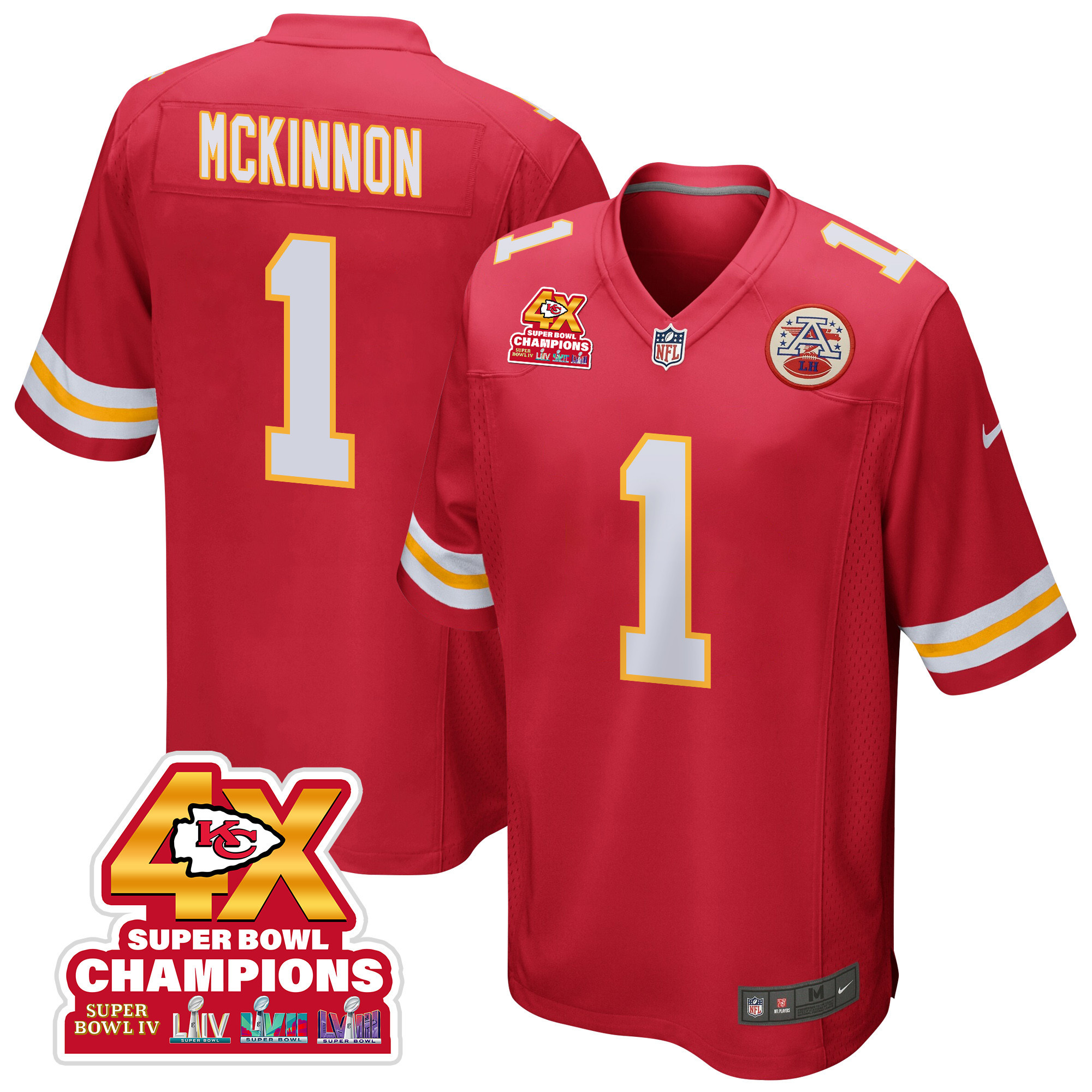 Jerick McKinnon 1 Kansas City Chiefs Super Bowl LVIII Champions 4X Game Men Jersey - Red