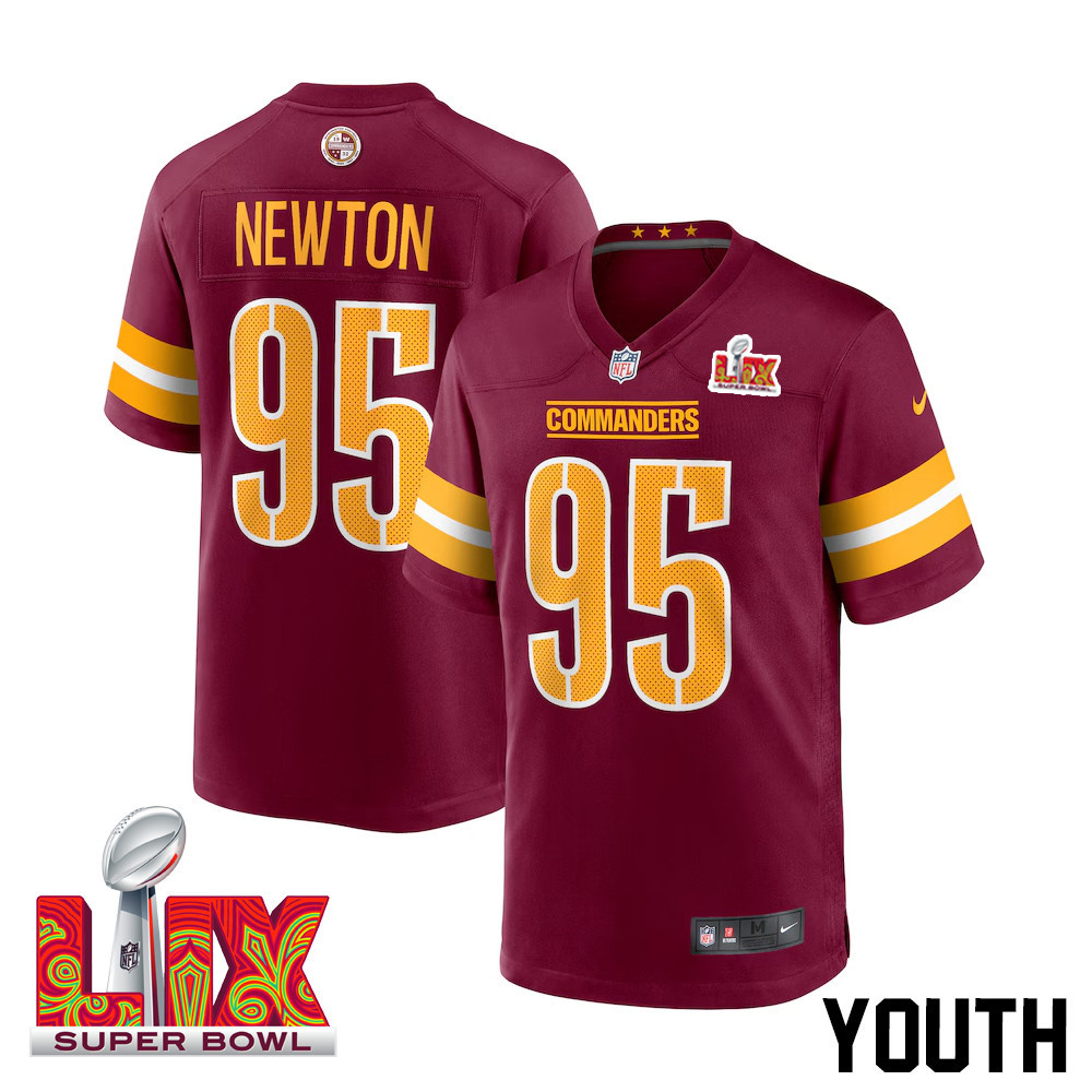 Jer'Zhan Newton #95 Washington Commanders Super Bowl LIX Youth Jersey - Burgundy