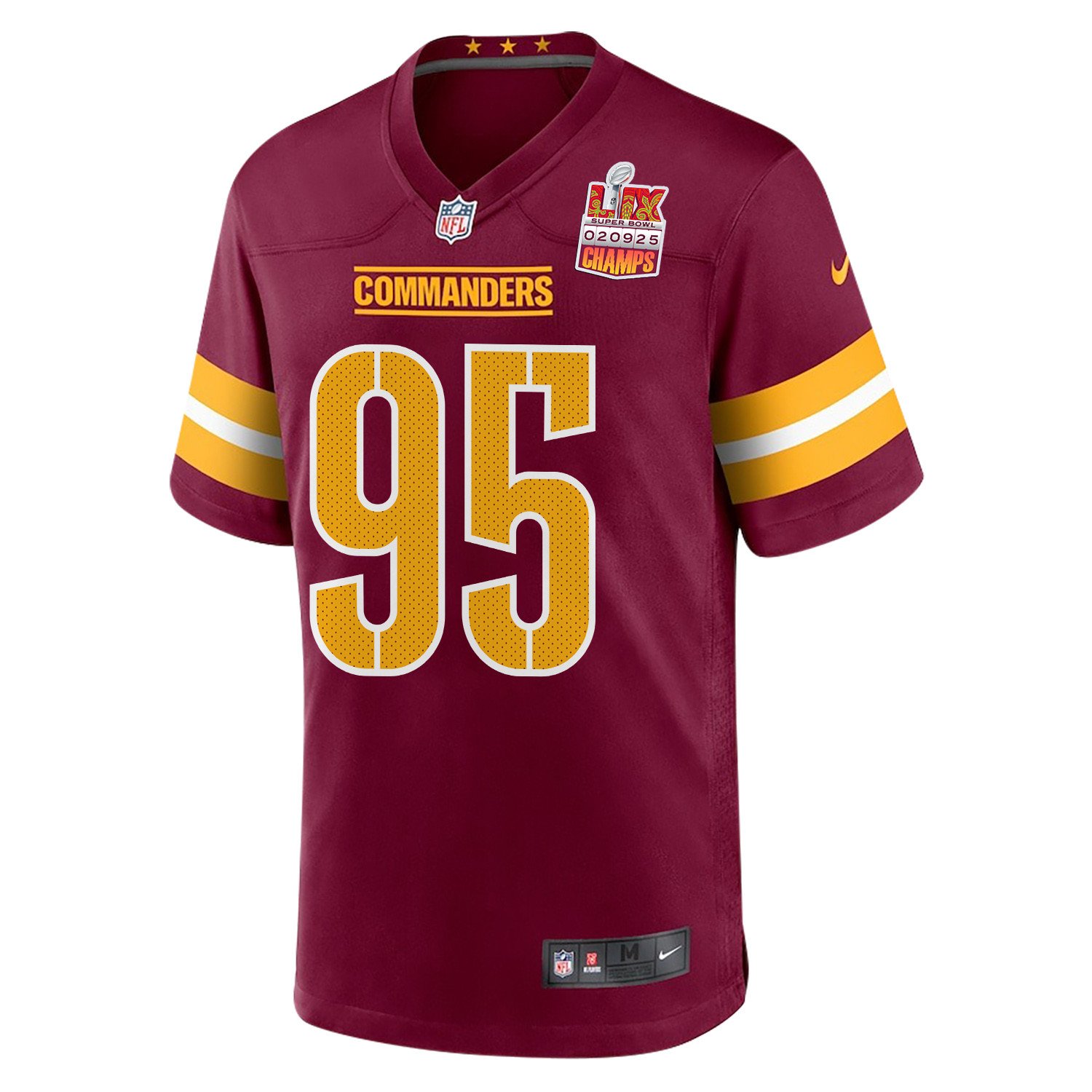 Jer'Zhan Newton 95 Washington Commanders Super Bowl LIX Champions Patch Game Men Jersey - Burgundy