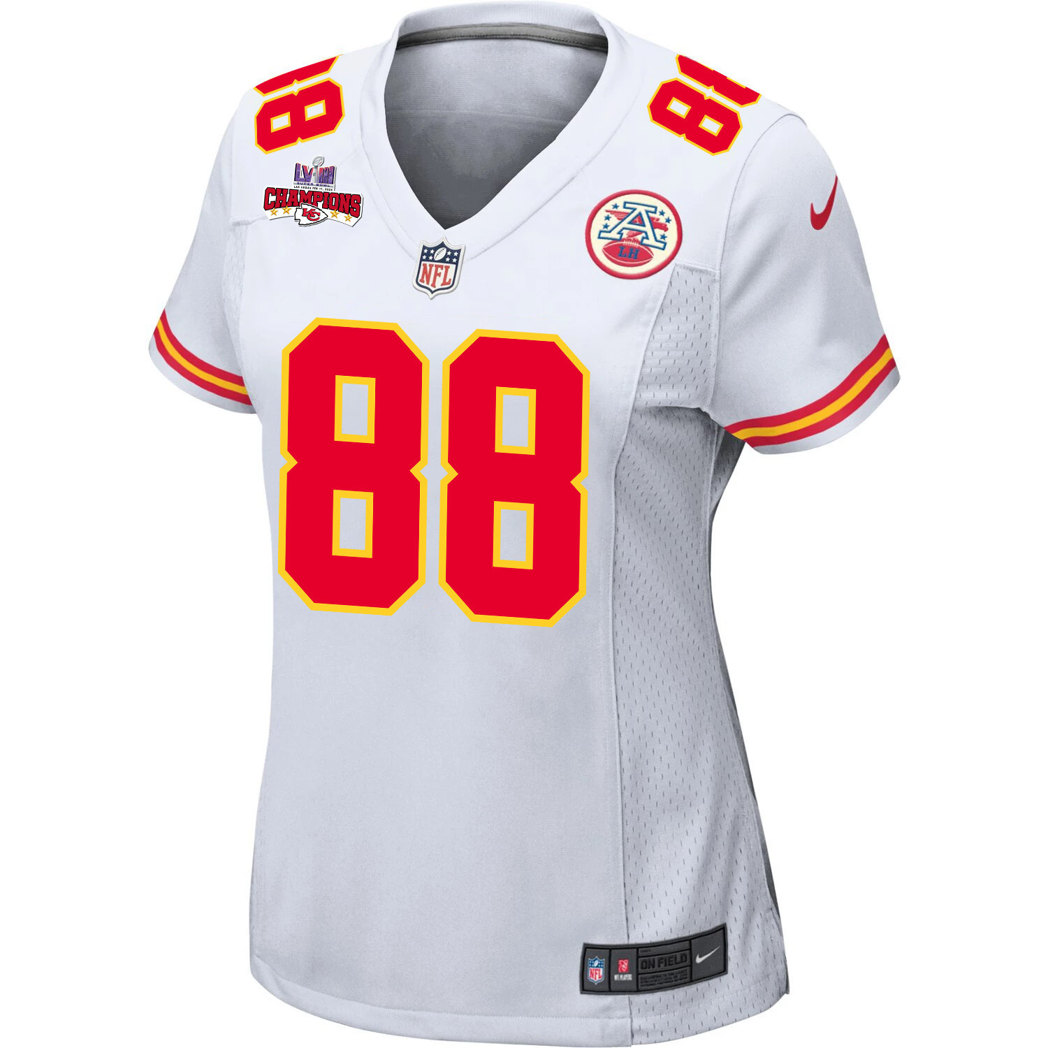 Jody Fortson 88 Kansas City Chiefs Super Bowl LVIII Champions 4 Stars Patch Game Women Jersey – White