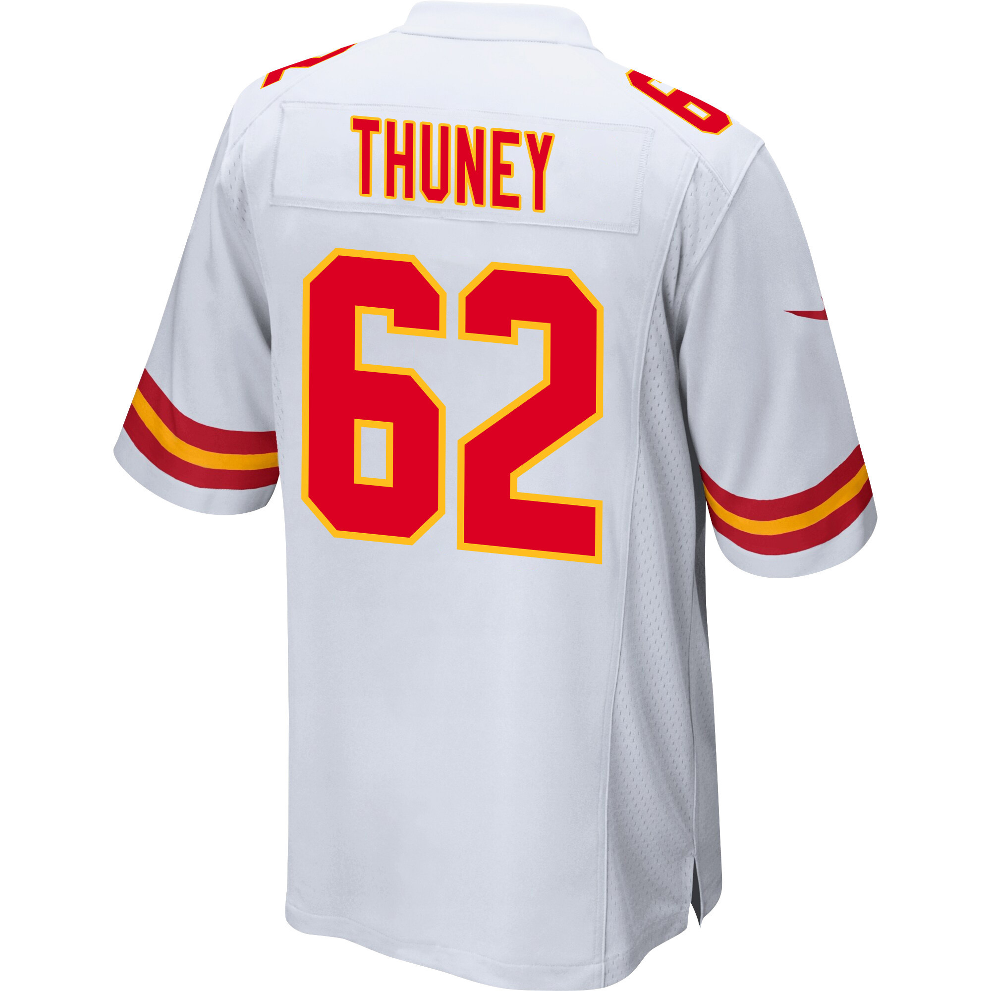 Joe Thuney 62 Kansas City Chiefs Super Bowl LVIII Champions 4 Stars Patch Game Men Jersey - White