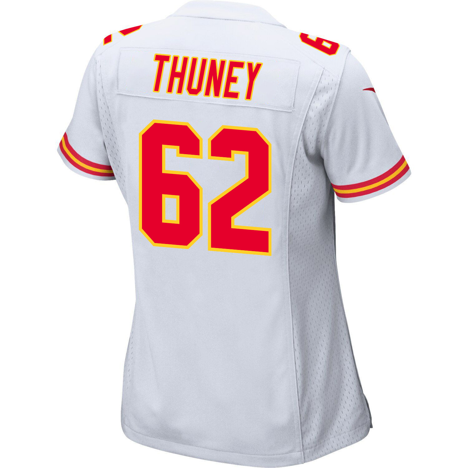 Joe Thuney 62 Kansas City Chiefs Super Bowl LVIII Champions 4 Stars Patch Game Women Jersey - White