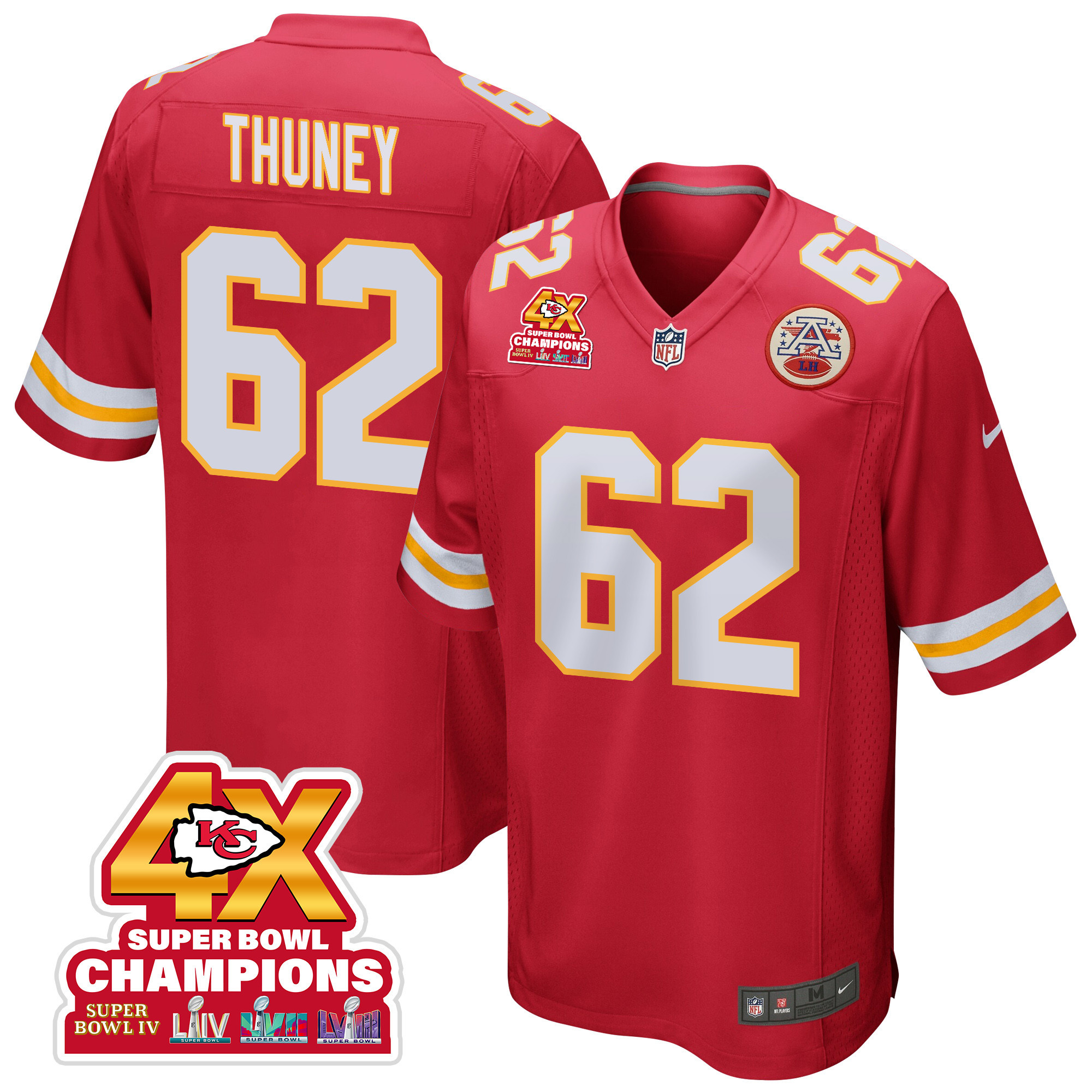 Joe Thuney 62 Kansas City Chiefs Super Bowl LVIII Champions 4X Game Men Jersey - Red