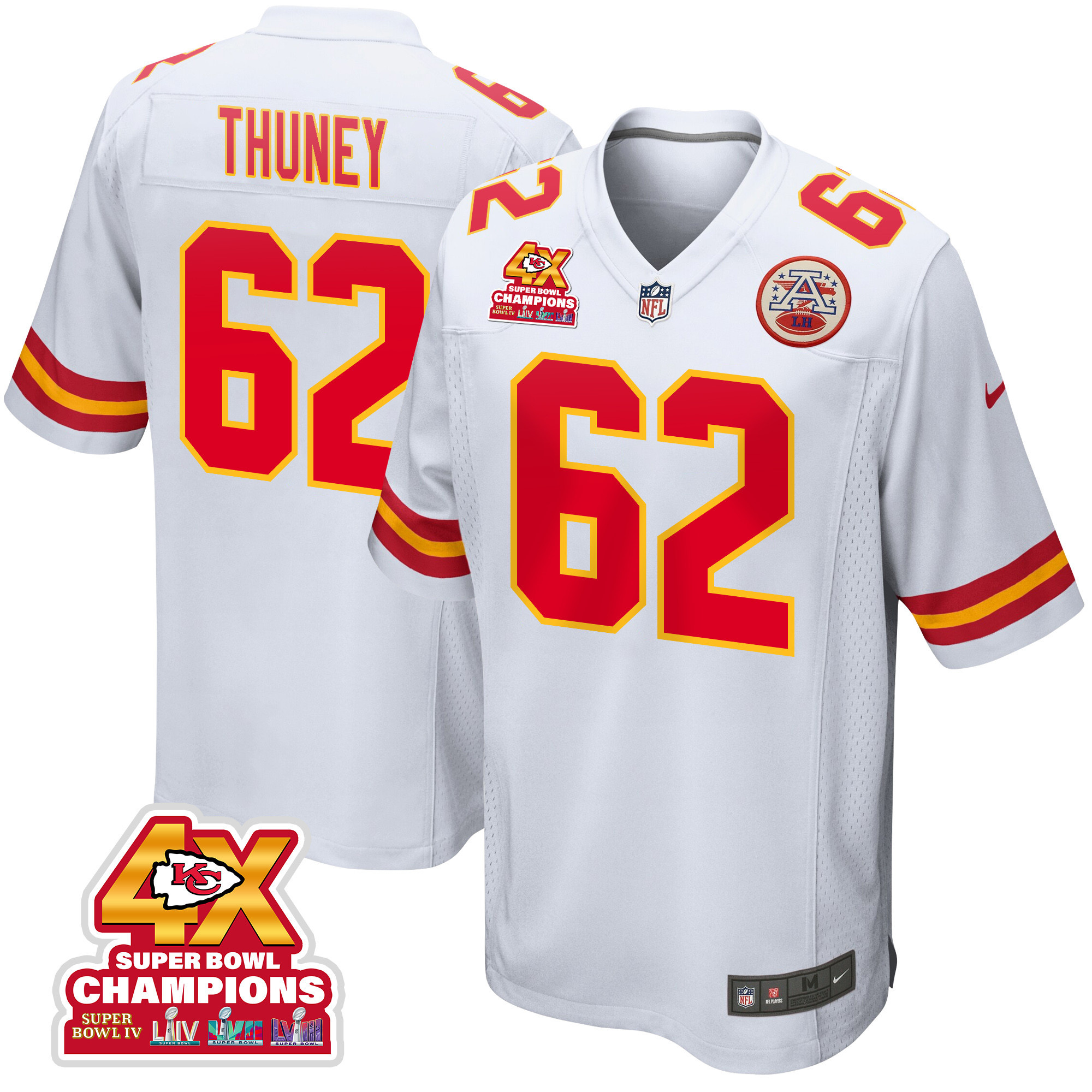 Joe Thuney 62 Kansas City Chiefs Super Bowl LVIII Champions 4X Game Men Jersey - White