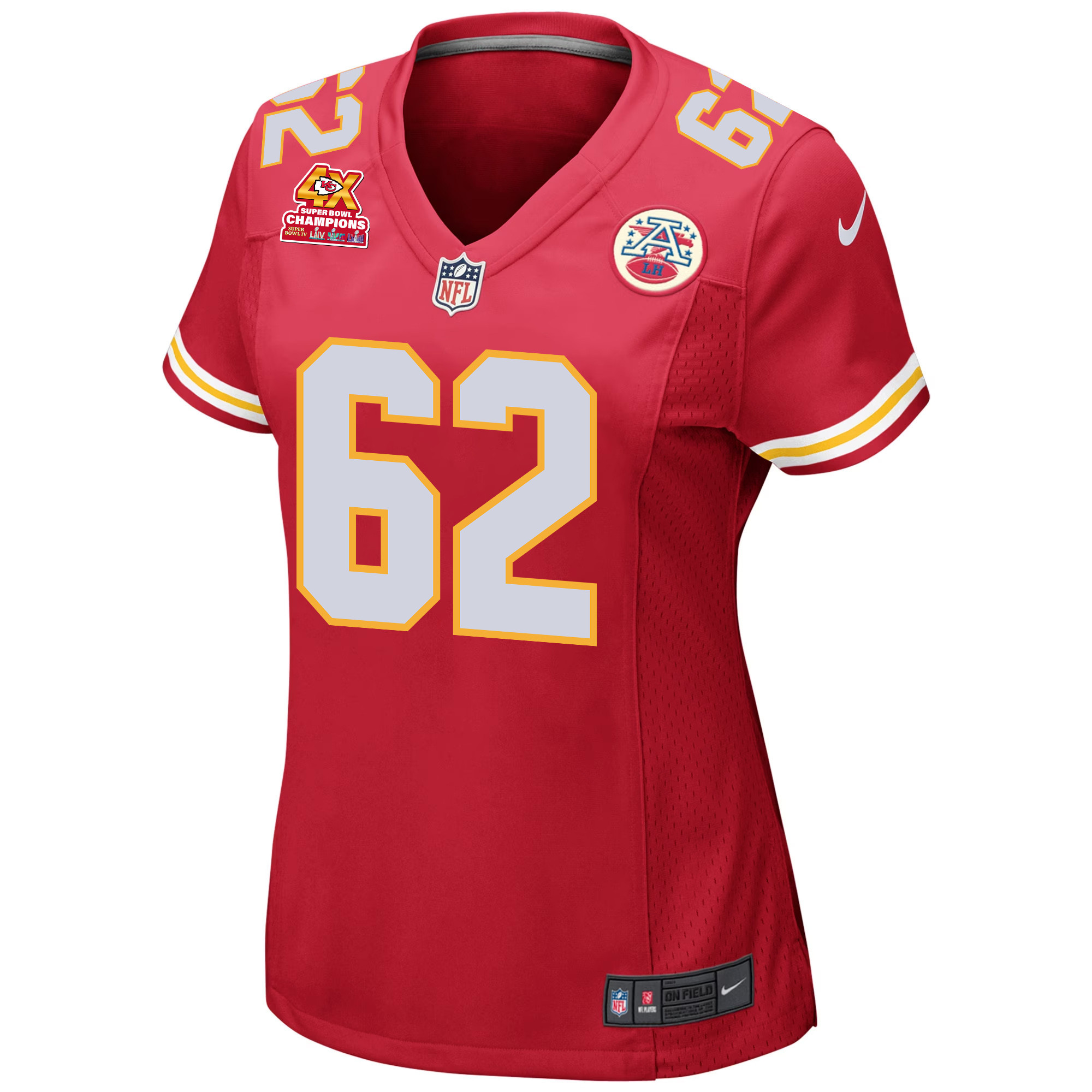 Joe Thuney 62 Kansas City Chiefs Super Bowl LVIII Champions 4X Game Women Jersey – Red