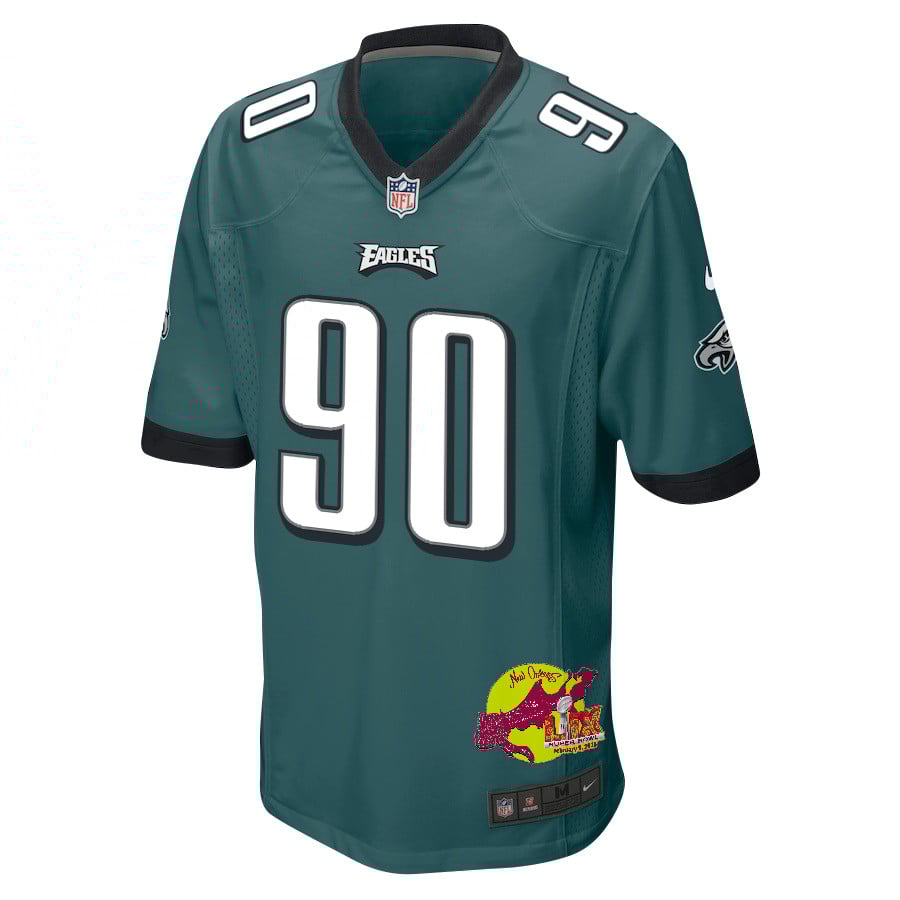 Jordan Davis 90 Philadelphia Eagles Super Bowl LIX New Orleans Patch Game Men Jersey - Midnight Green
