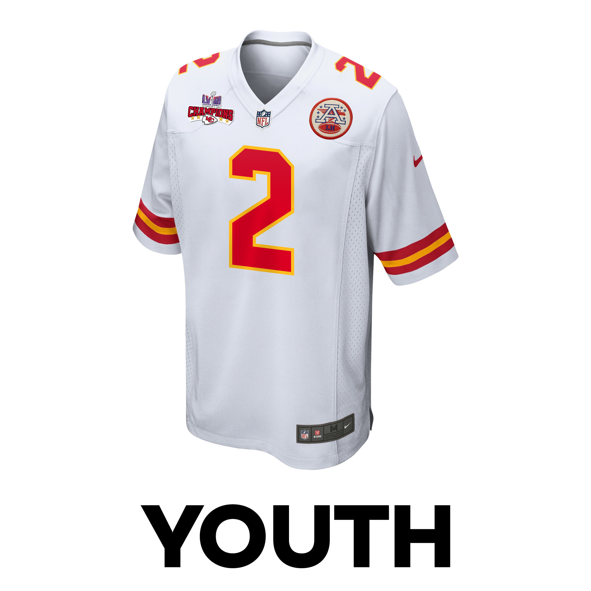 Joshua Williams 2 Kansas City Chiefs Super Bowl LVIII Champions 4 Stars Patch Game YOUTH Jersey – White