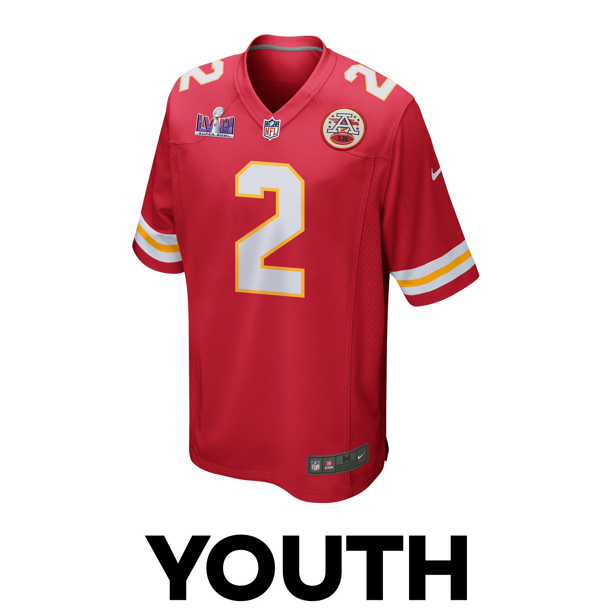 Joshua Williams 2 Kansas City Chiefs Super Bowl LVIII Patch Game YOUTH Jersey – Red