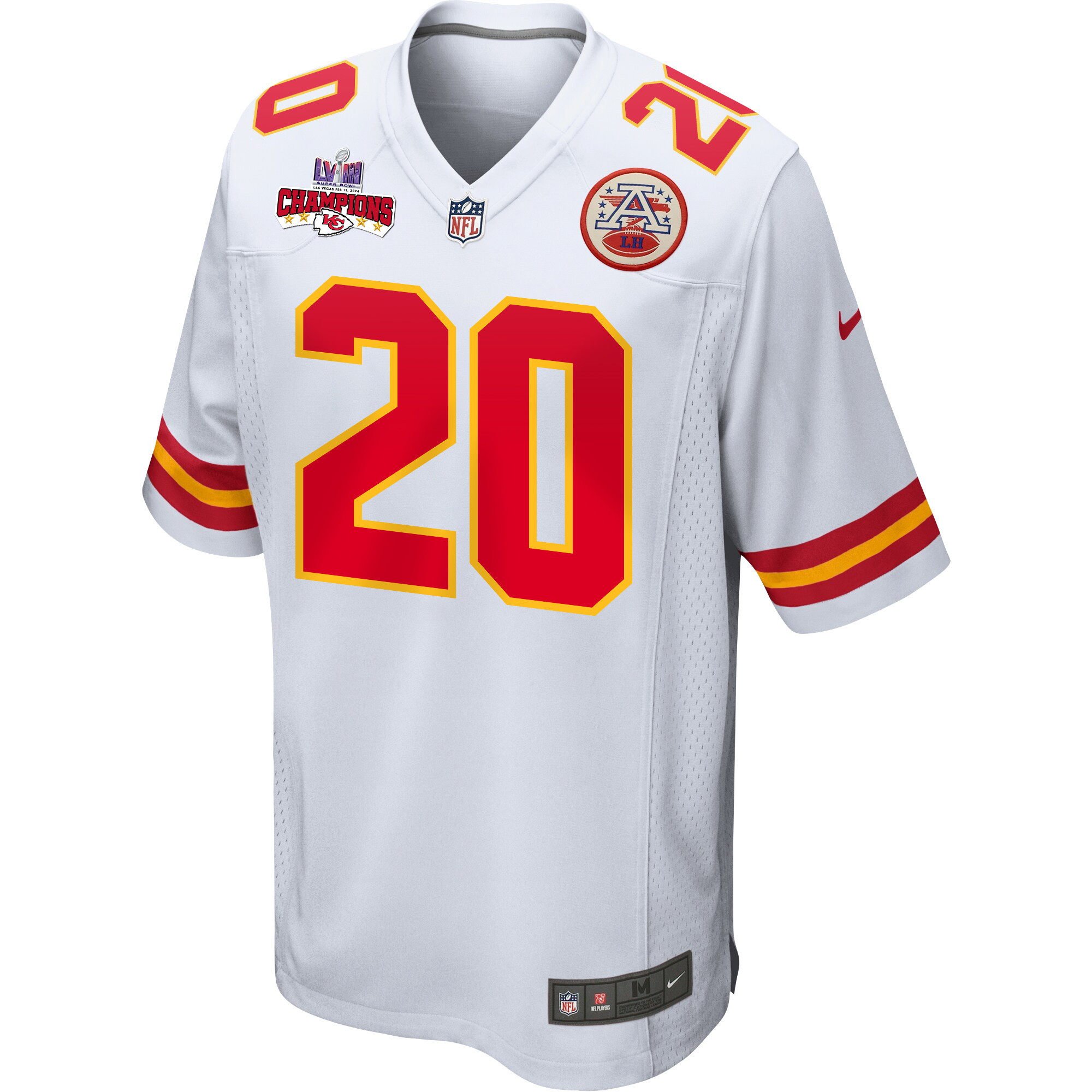 Justin Reid 20 Kansas City Chiefs Super Bowl LVIII Champions 4 Stars Patch Game Men Jersey – White