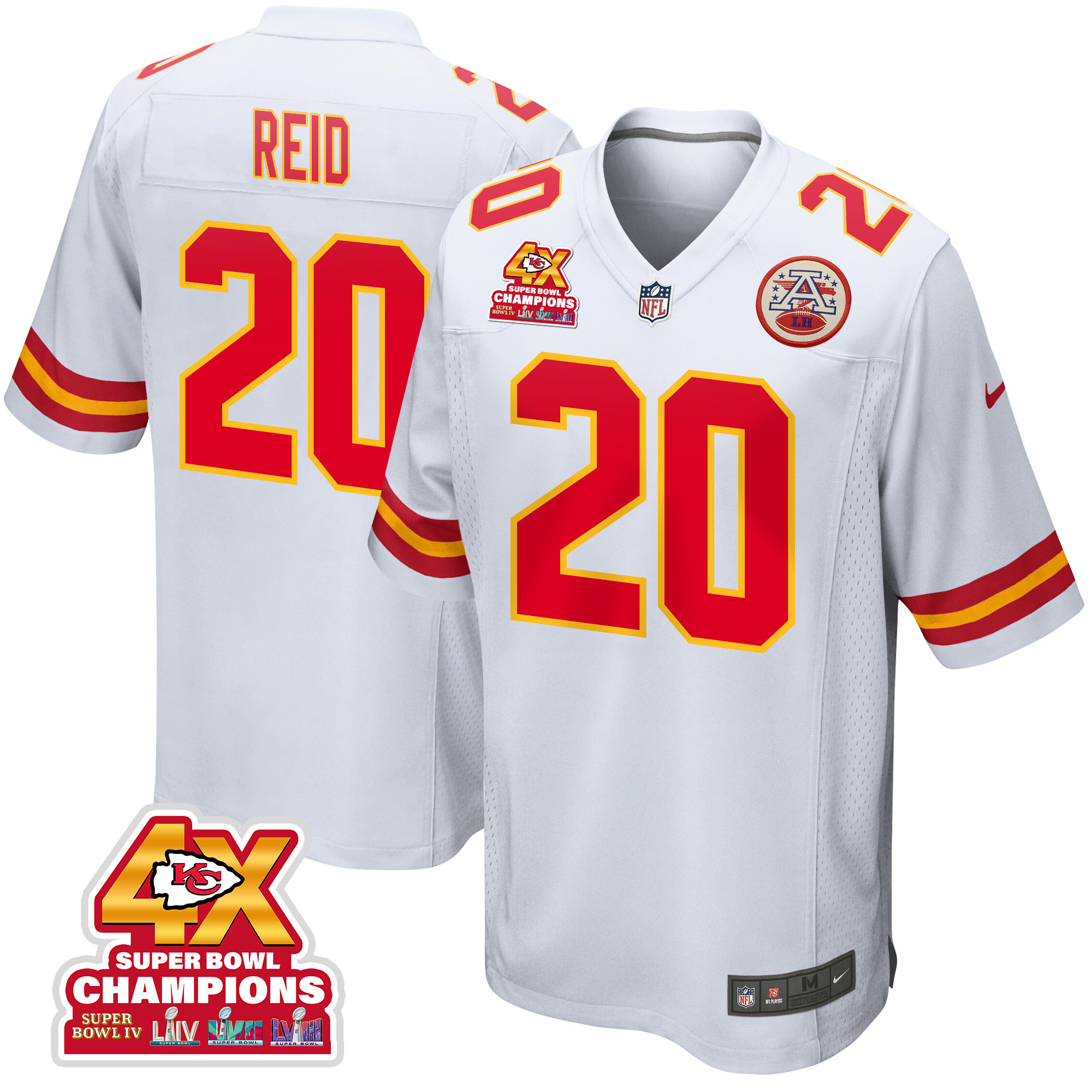 Justin Reid 20 Kansas City Chiefs Super Bowl LVIII Champions 4X Game Men Jersey - White