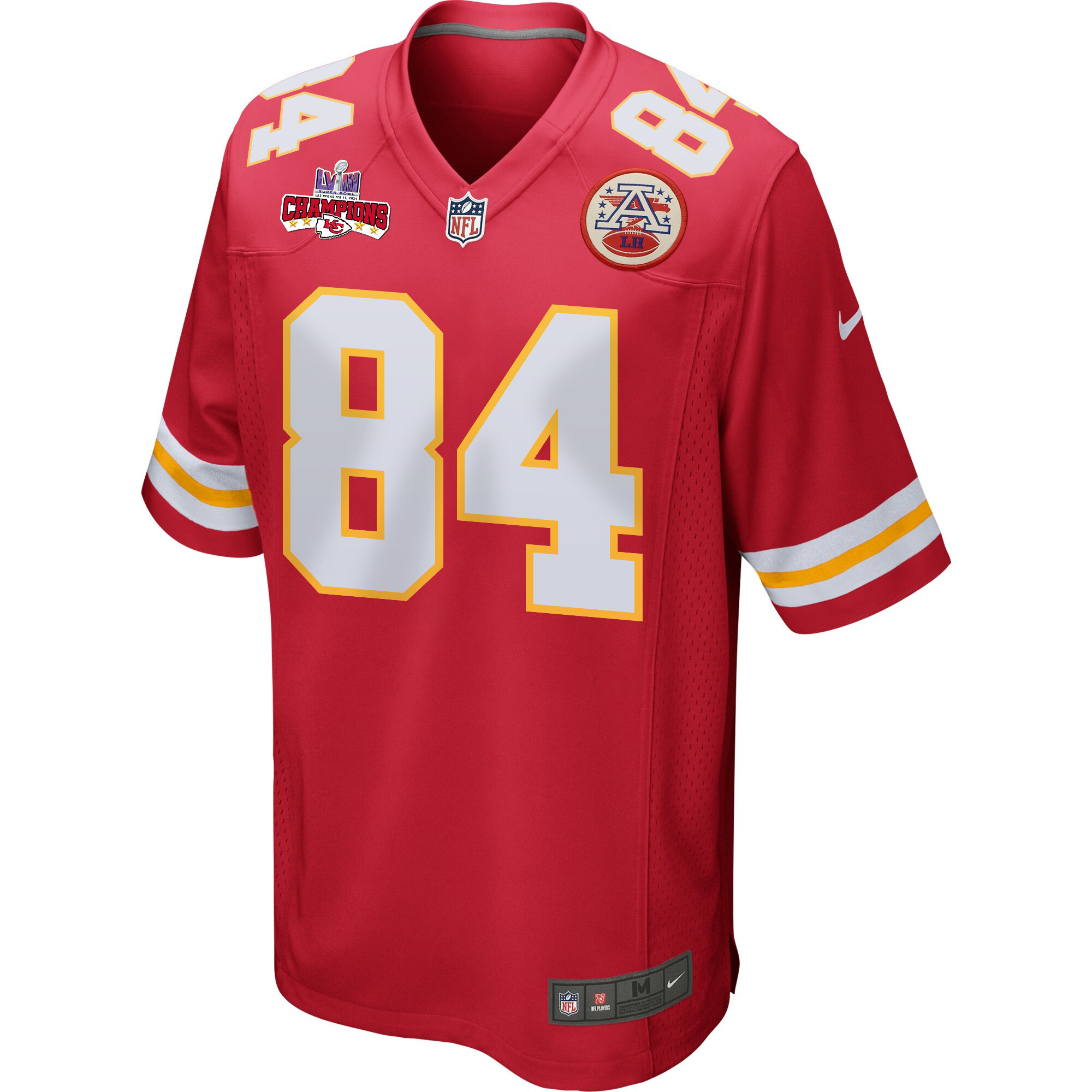 Justin Watson 84 Kansas City Chiefs Super Bowl LVIII Champions 4 Stars Patch Game Men Jersey – Red