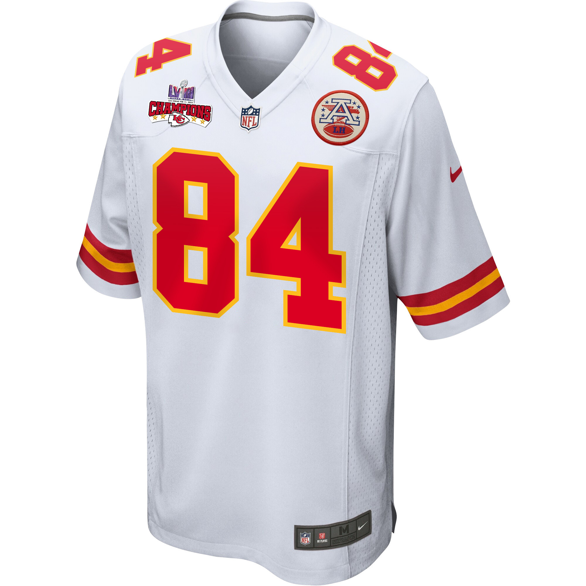 Justin Watson 84 Kansas City Chiefs Super Bowl LVIII Champions 4 Stars Patch Game Men Jersey – White