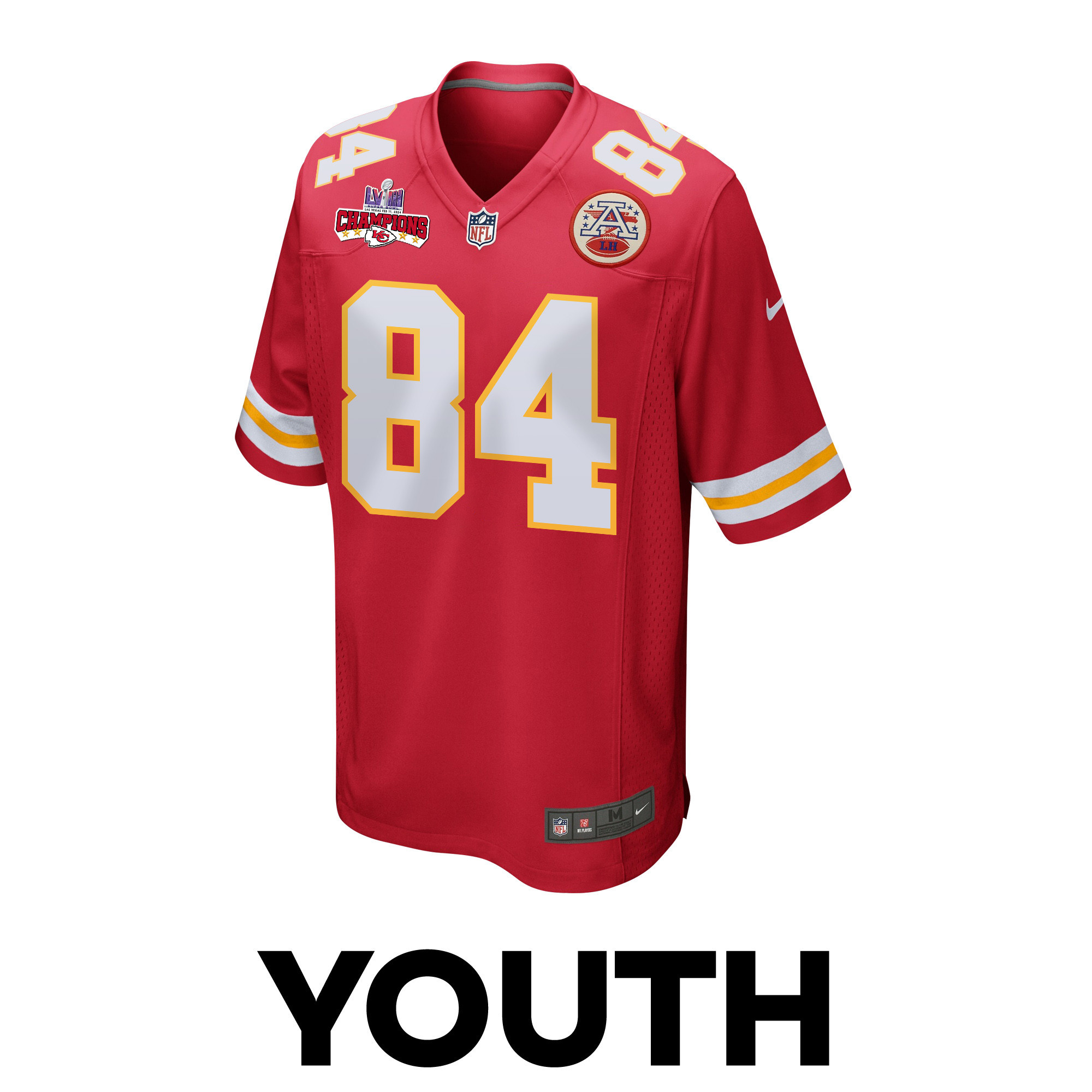 Justin Watson 84 Kansas City Chiefs Super Bowl LVIII Champions 4 Stars Patch Game YOUTH Jersey – Red
