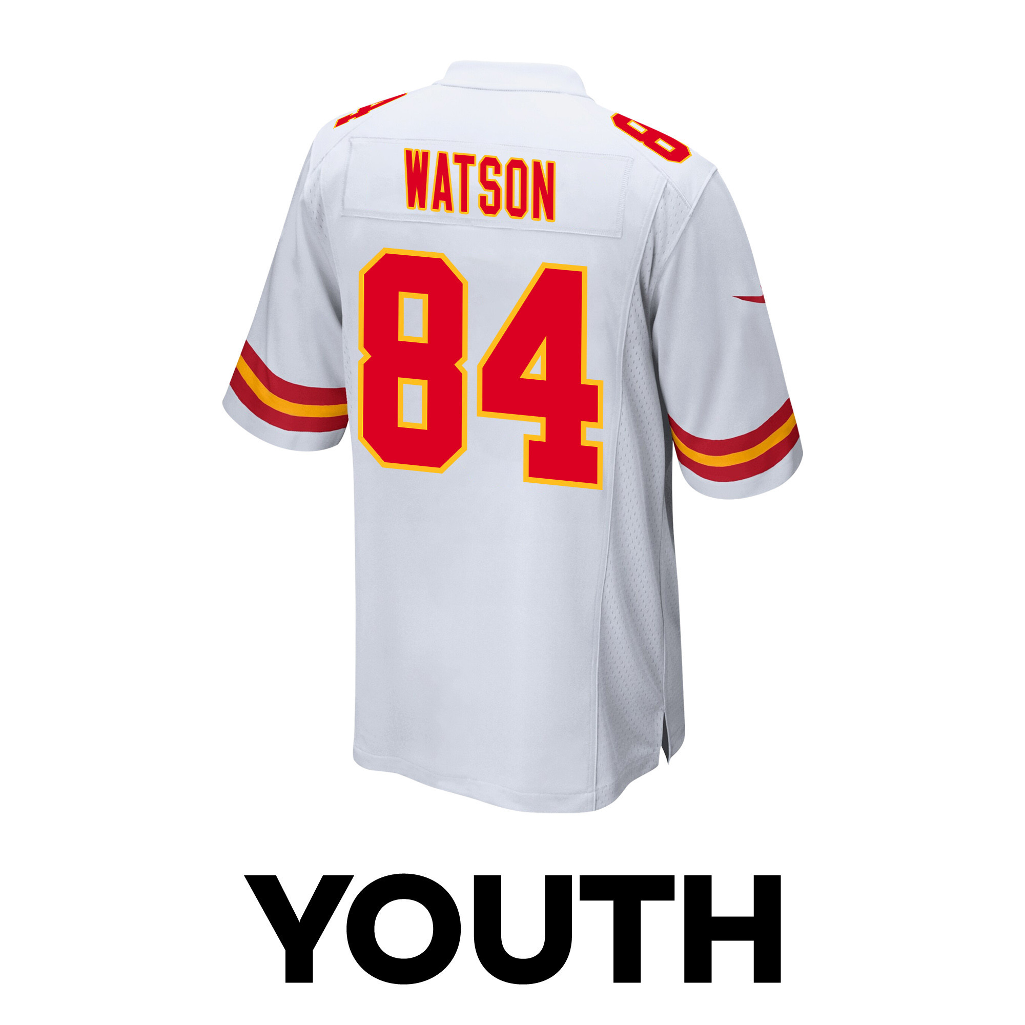 Justin Watson 84 Kansas City Chiefs Super Bowl LVIII Champions 4 Stars Patch Game YOUTH Jersey - White