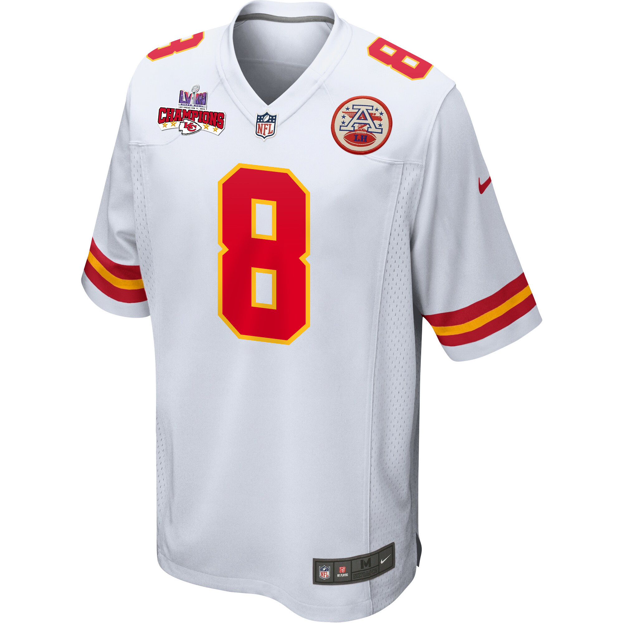 Justyn Ross 8 Kansas City Chiefs Super Bowl LVIII Champions 4 Stars Patch Game Men Jersey – White