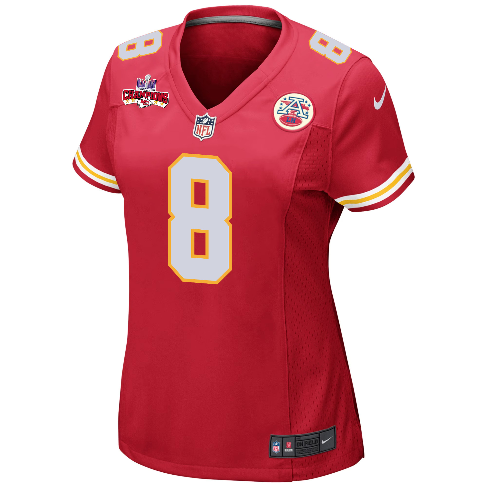 Justyn Ross 8 Kansas City Chiefs Super Bowl LVIII Champions 4 Stars Patch Game Women Jersey – Red