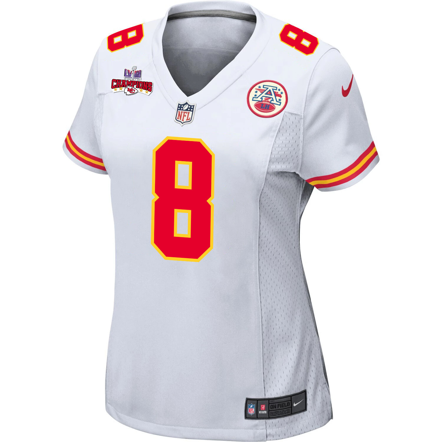 Justyn Ross 8 Kansas City Chiefs Super Bowl LVIII Champions 4 Stars Patch Game Women Jersey – White