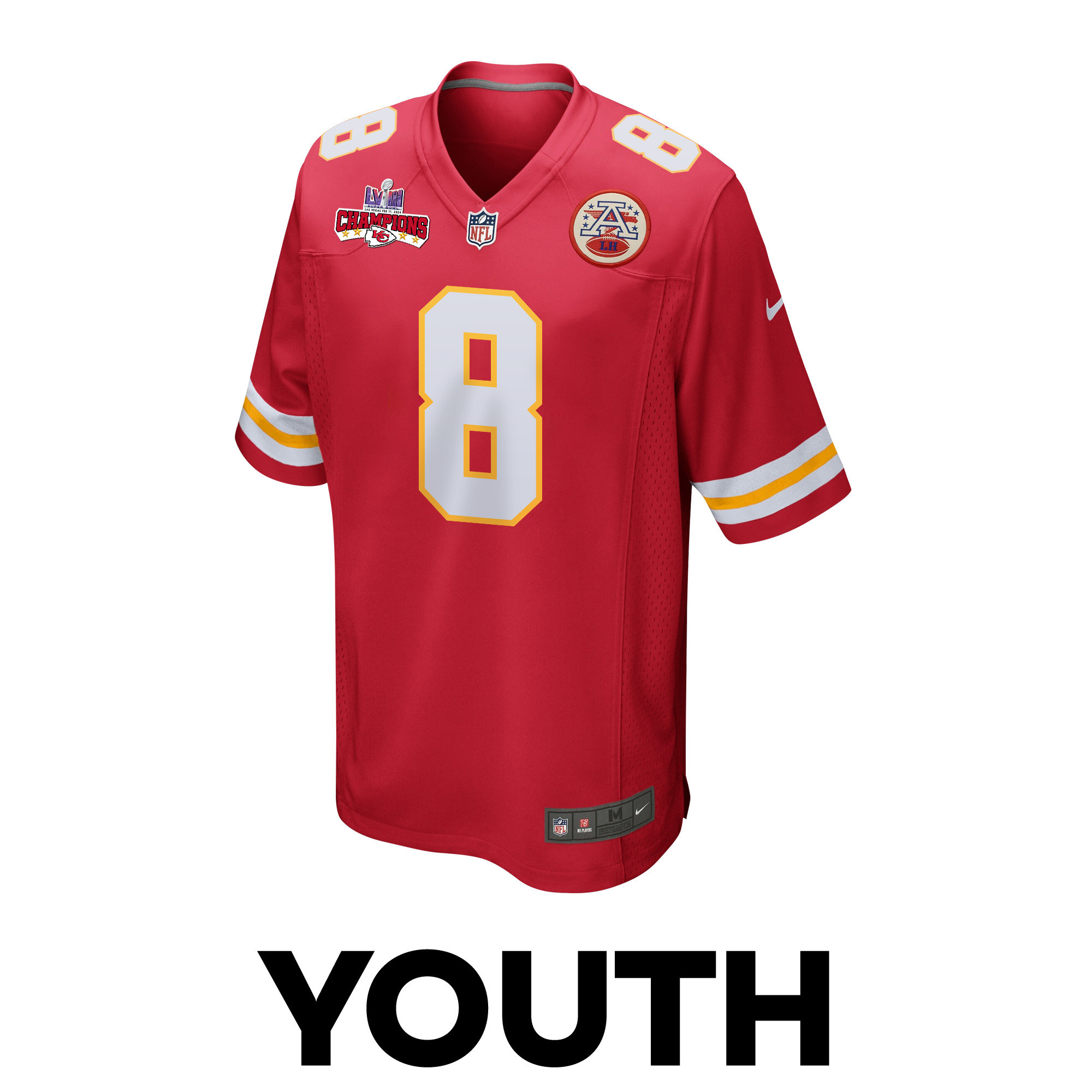 Justyn Ross 8 Kansas City Chiefs Super Bowl LVIII Champions 4 Stars Patch Game YOUTH Jersey – Red