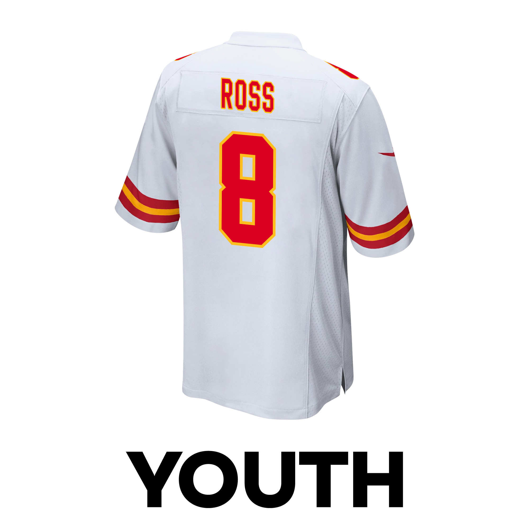 Justyn Ross 8 Kansas City Chiefs Super Bowl LVIII Champions 4 Stars Patch Game YOUTH Jersey - White
