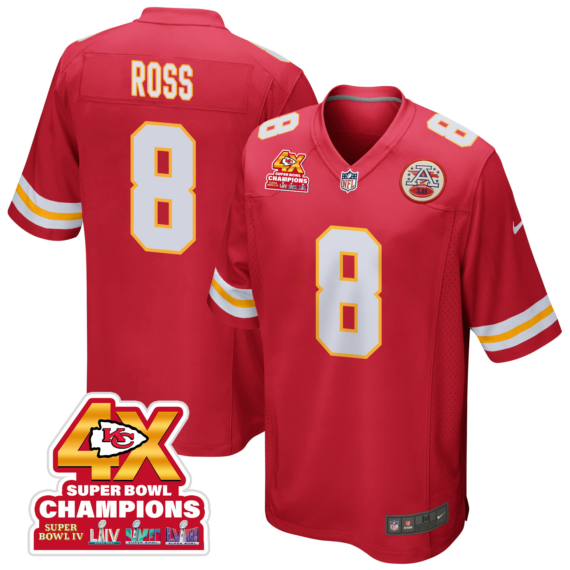 Justyn Ross 8 Kansas City Chiefs Super Bowl LVIII Champions 4X Game Men Jersey - Red