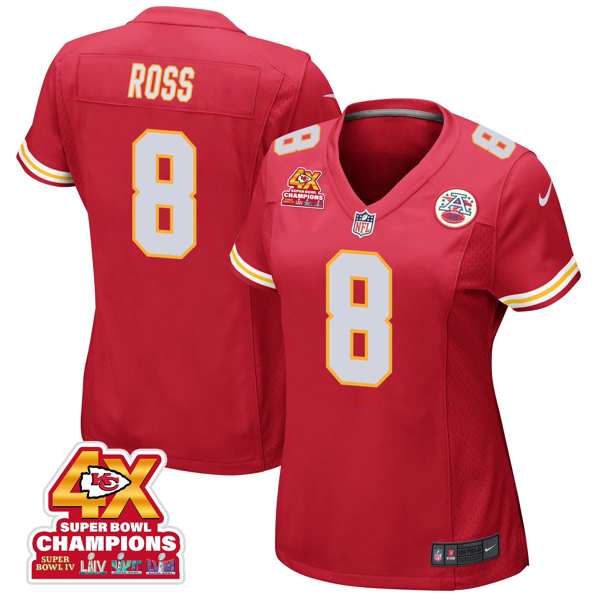 Justyn Ross 8 Kansas City Chiefs Super Bowl LVIII Champions 4X Game Women Jersey - Red