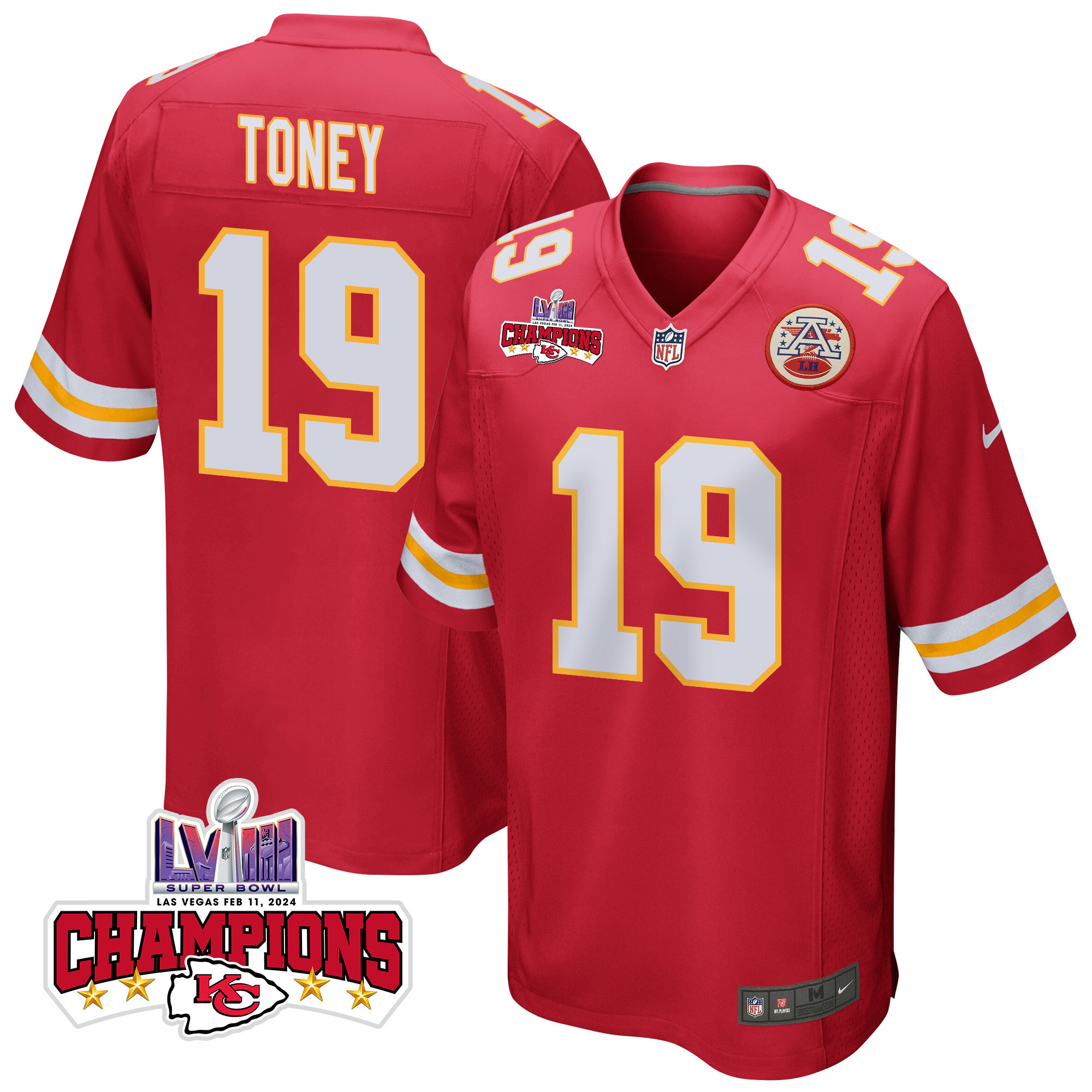 Kadarius Toney 19 Kansas City Chiefs Super Bowl LVIII Champions 4 Stars Patch Game Men Jersey - Red