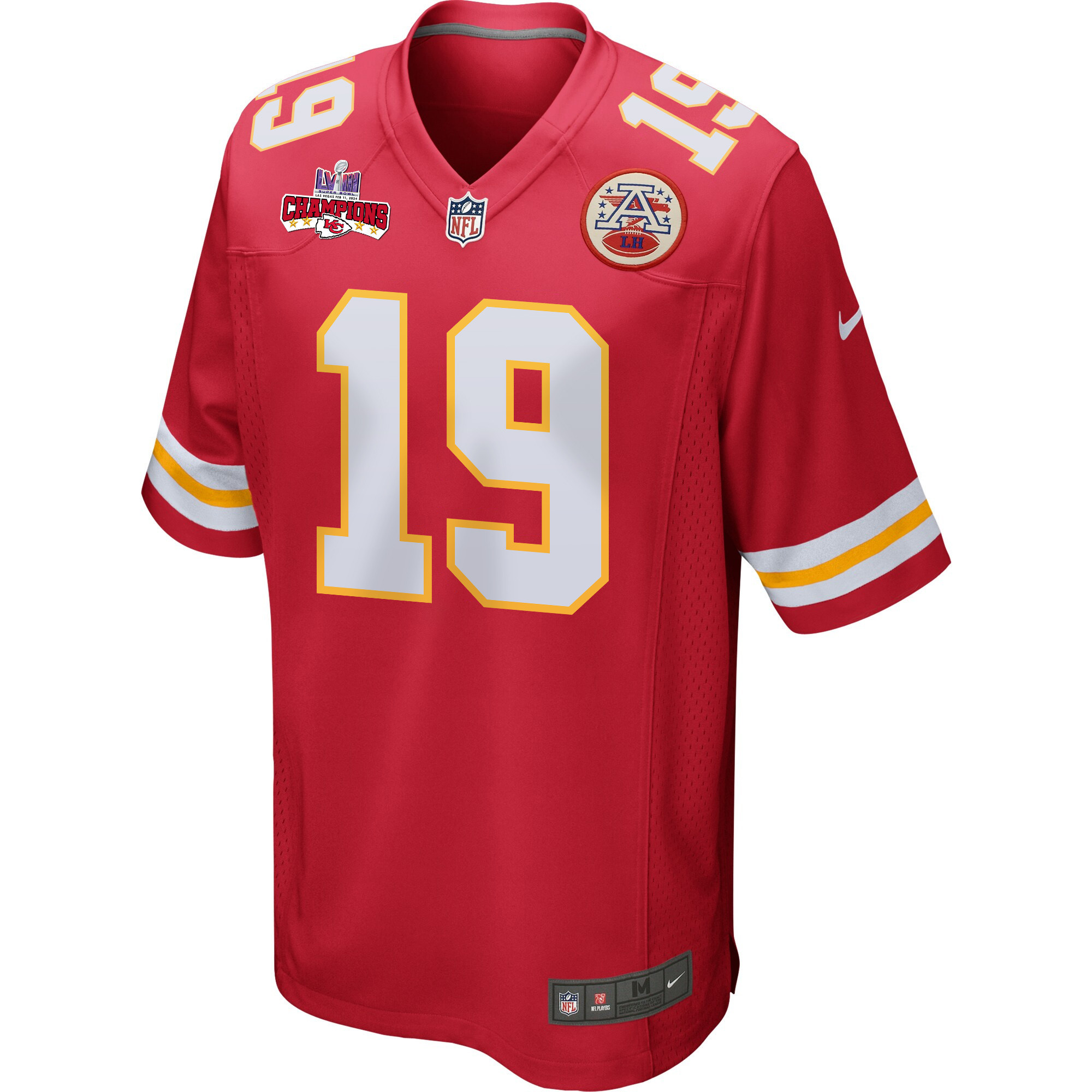 Kadarius Toney 19 Kansas City Chiefs Super Bowl LVIII Champions 4 Stars Patch Game Men Jersey – Red