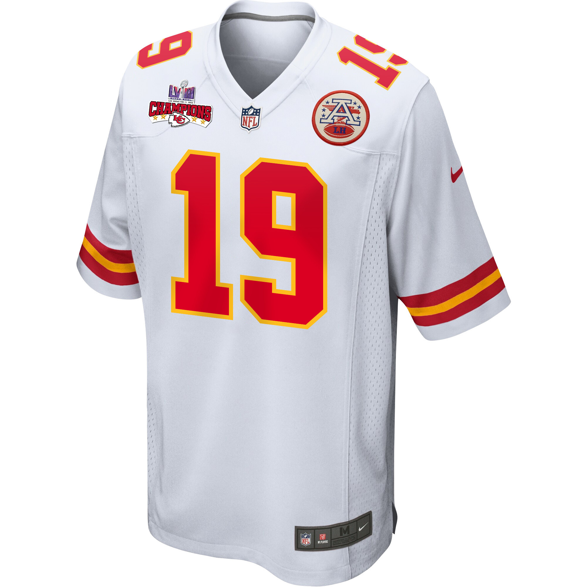 Kadarius Toney 19 Kansas City Chiefs Super Bowl LVIII Champions 4 Stars Patch Game Men Jersey – White