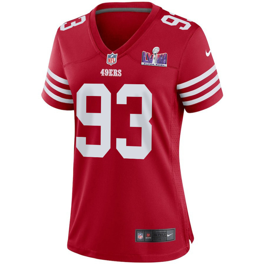 Kalia Davis 93 San Francisco 49ers Super Bowl LVIII Patch Game Women Jersey – Scarlet
