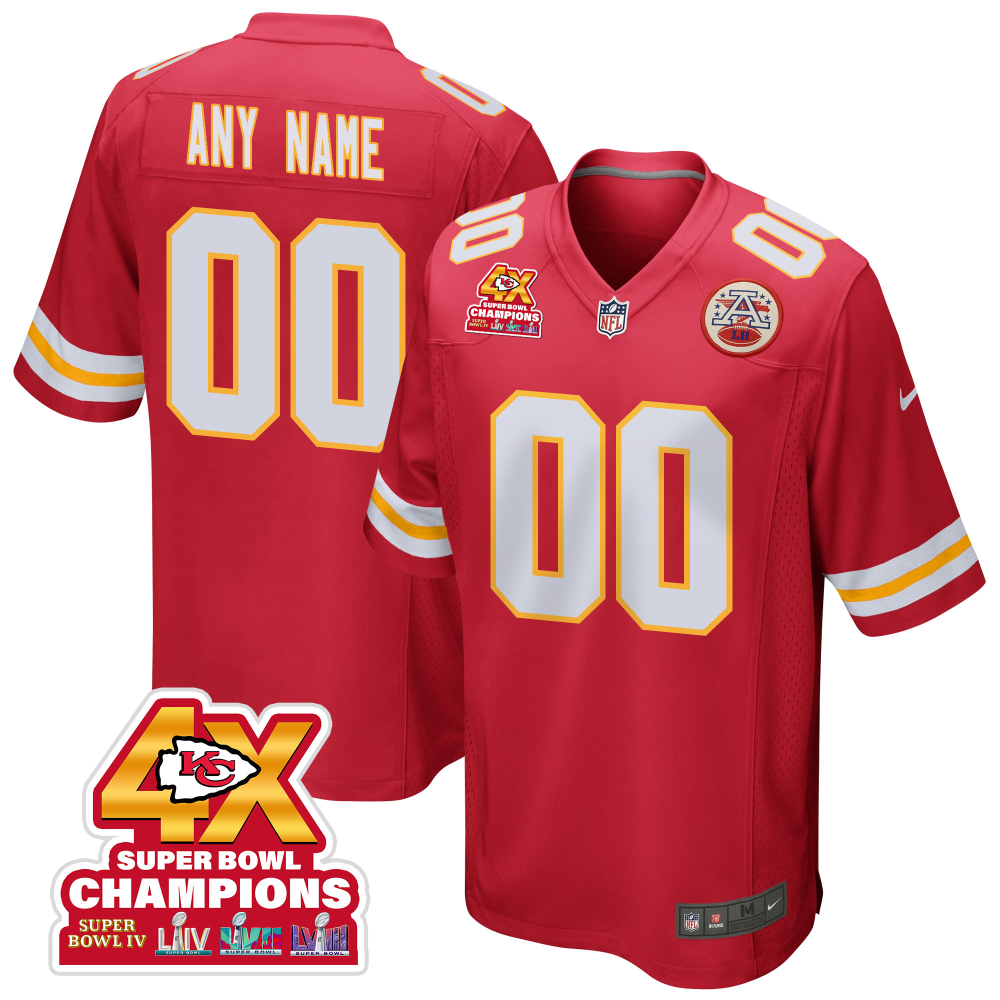 Kansas City Chiefs Super Bowl LVIII Champions 4X Game Custom Men Jersey - Red