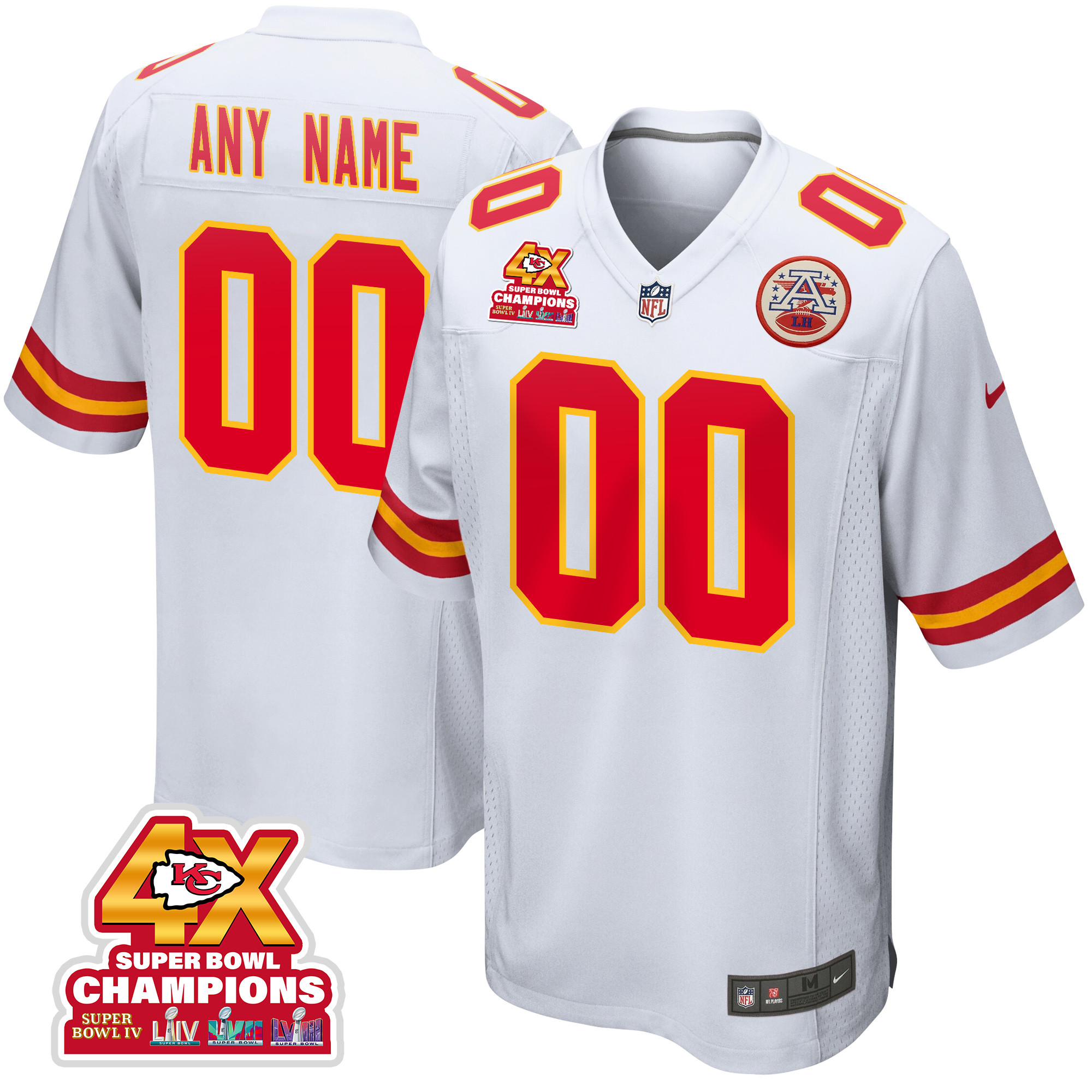 Kansas City Chiefs Super Bowl LVIII Champions 4X Game Custom Men Jersey - White