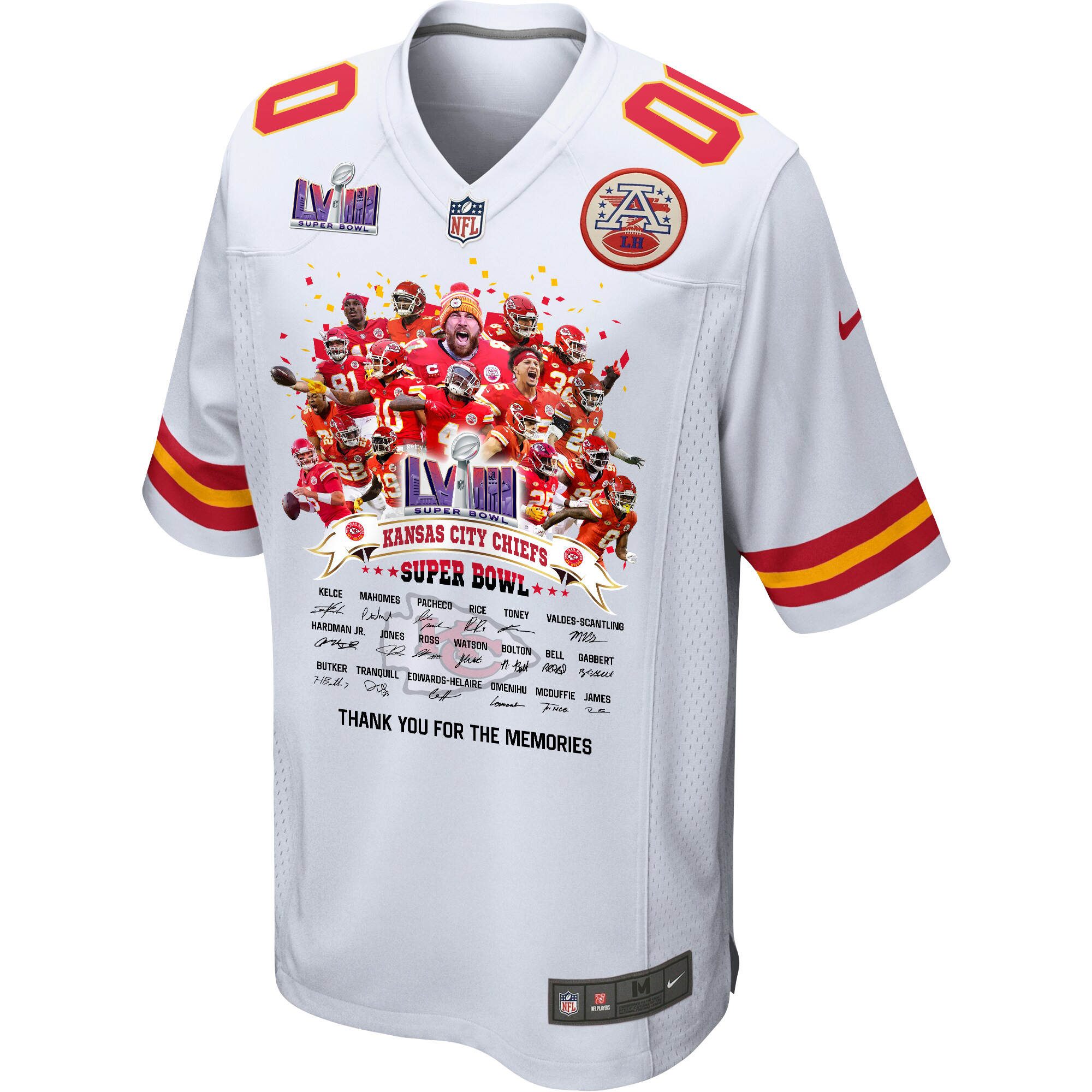Kansas City Chiefs Super Bowl LVIII Thanks For Memories Game Custom Men Jersey – White