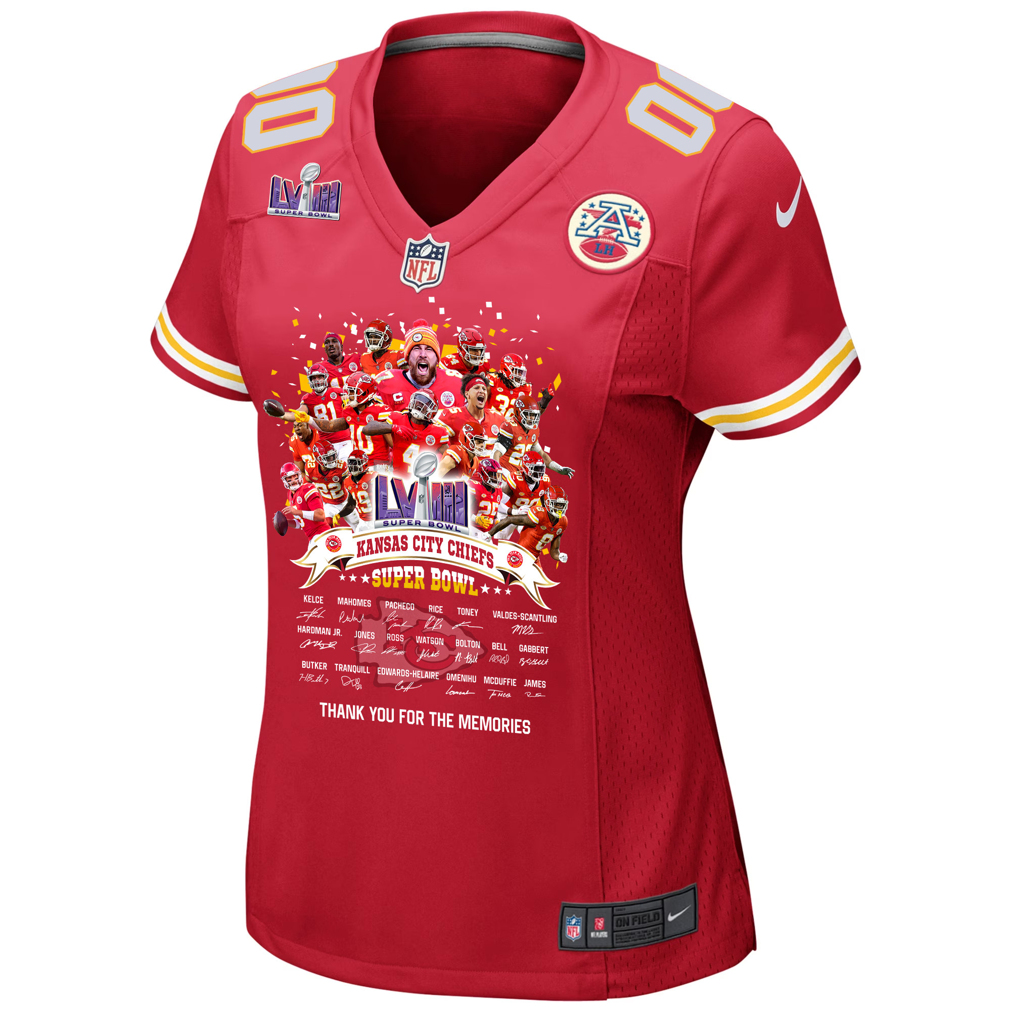 Kansas City Chiefs Super Bowl LVIII Thanks For Memories Game Custom Women Jersey – Red