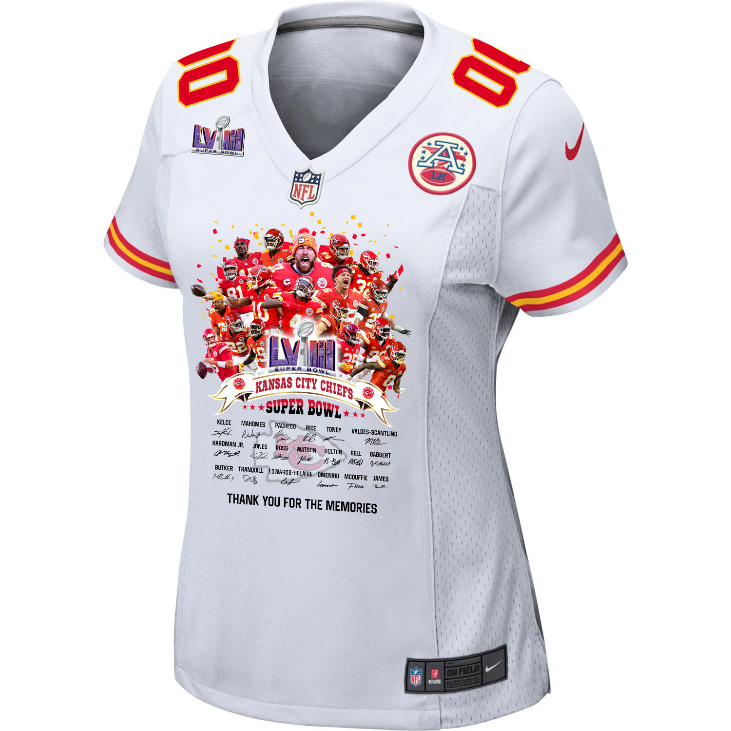 Kansas City Chiefs Super Bowl LVIII Thanks For Memories Game Custom Women Jersey – White