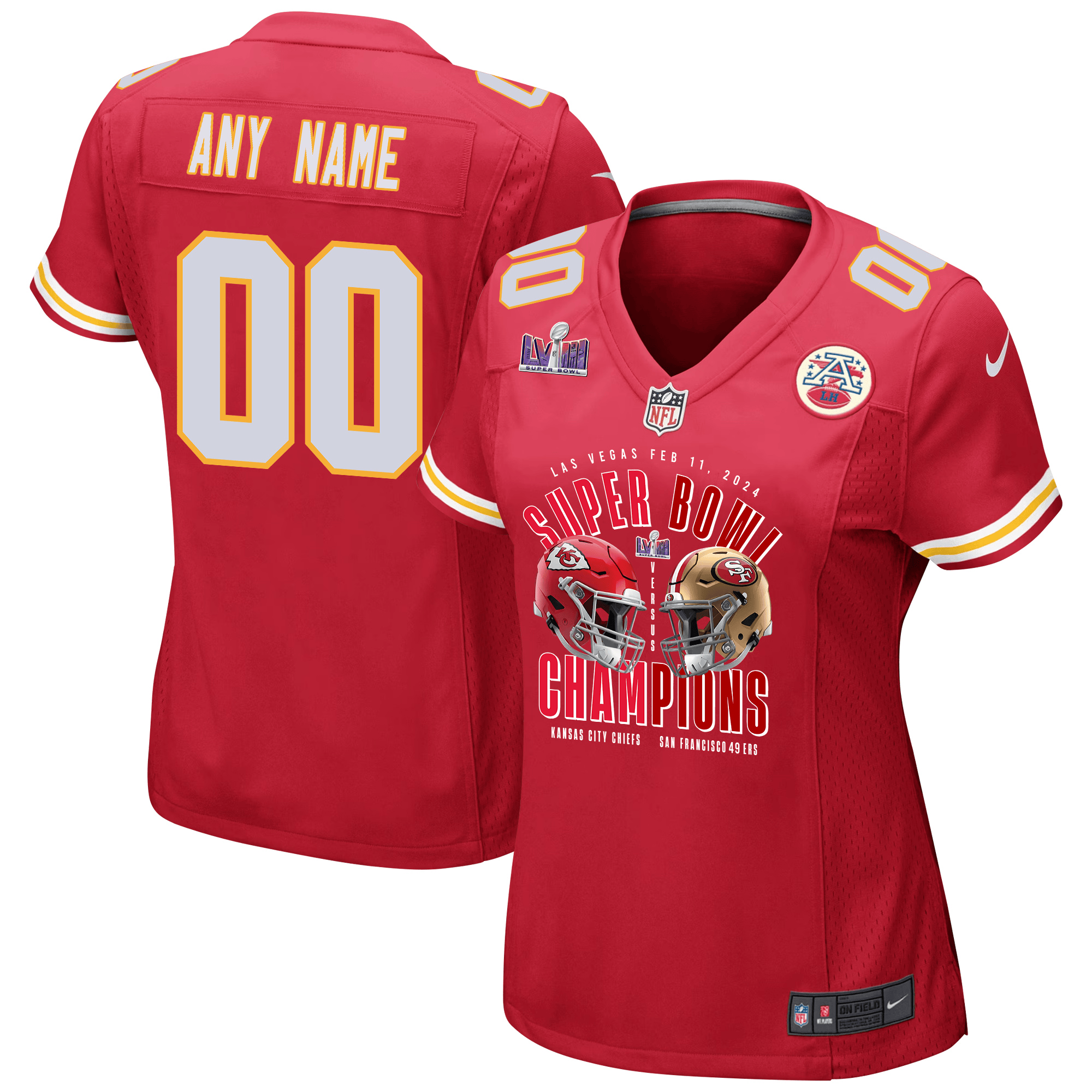 Kansas City Chiefs vs. San Francisco 49ers Super Bowl LVIII Matchup Game Custom Women Jersey - Red