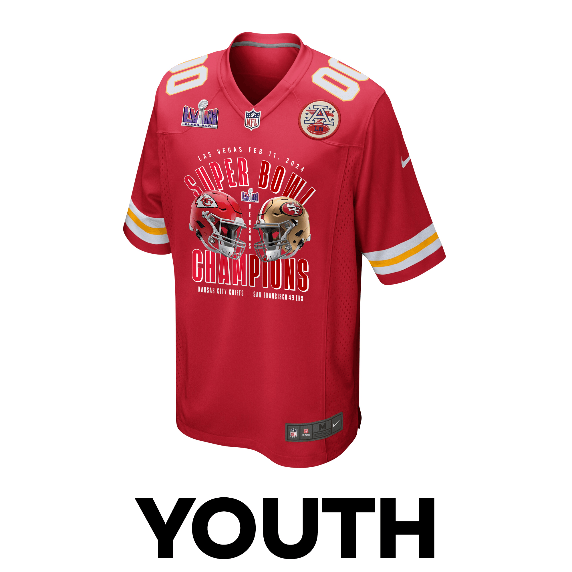 Kansas City Chiefs vs. San Francisco 49ers Super Bowl LVIII Matchup Game Custom YOUTH Jersey – Red